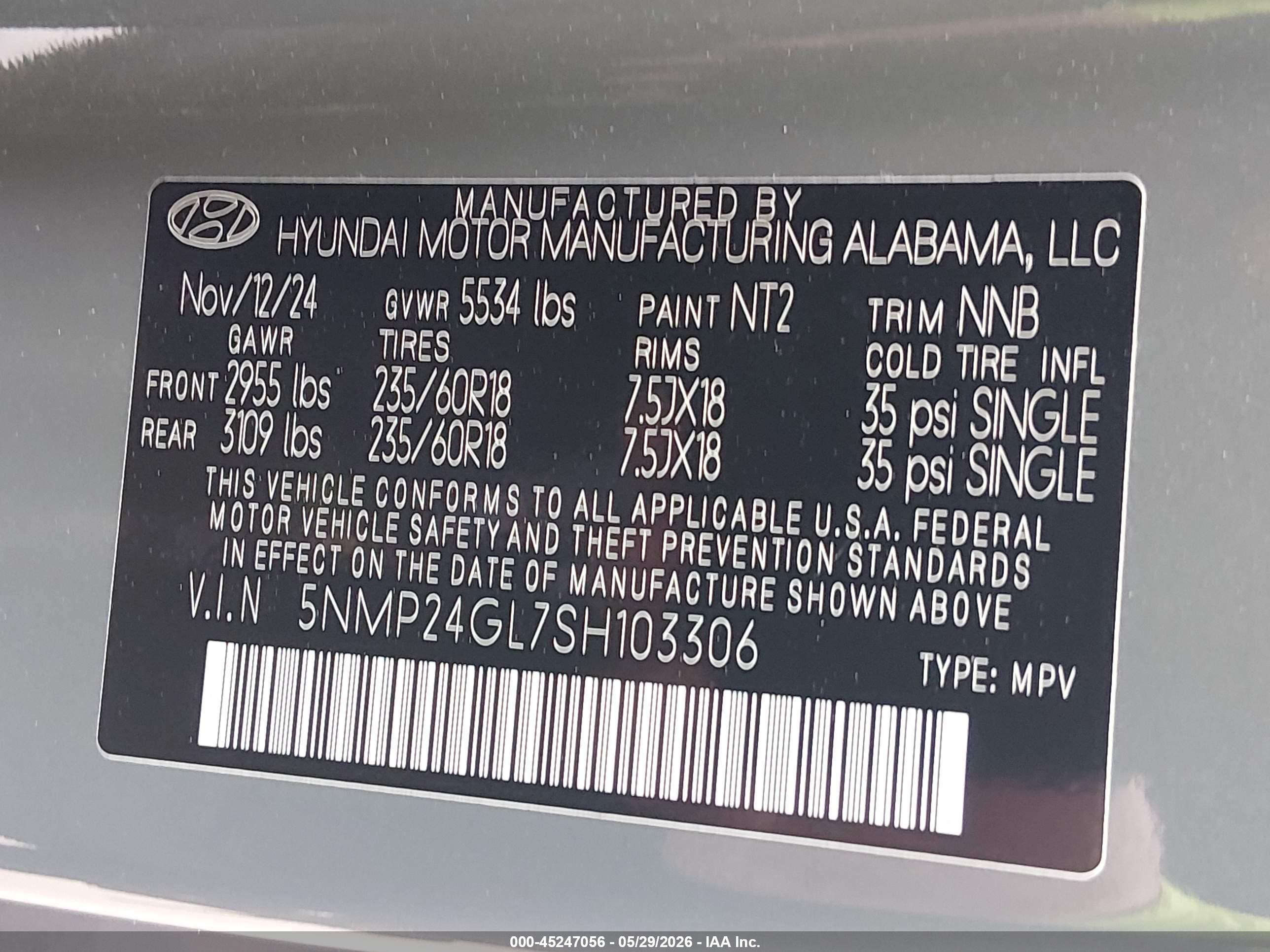 2025 Hyundai Santa Fe Sel Gray vin: 5NMP24GL7SH103306