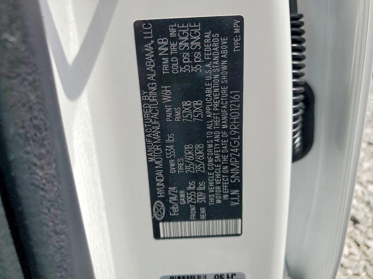 2024 Hyundai Santa Fe Sel White vin: 5NMP24GL9RH012161
