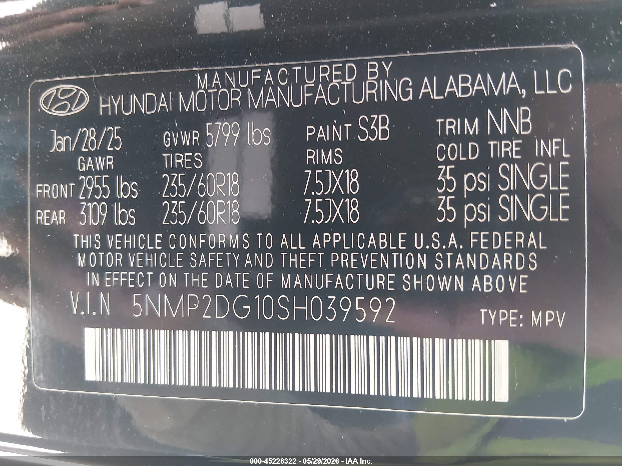 2025 Hyundai Santa Fe Hybrid Sel Black vin: 5NMP2DG10SH039592