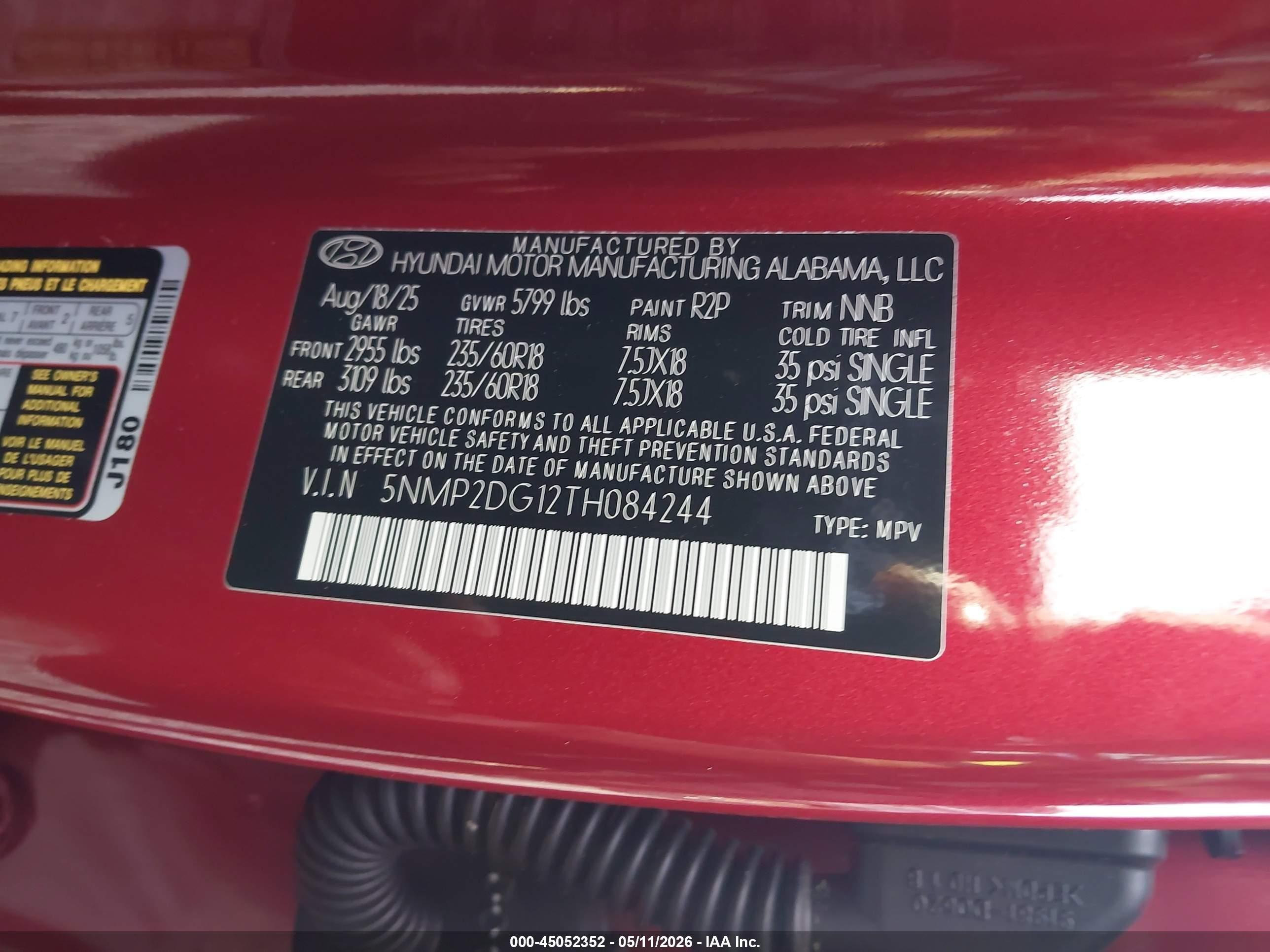2026 Hyundai Santa Fe Hybrid Sel Red vin: 5NMP2DG12TH084244