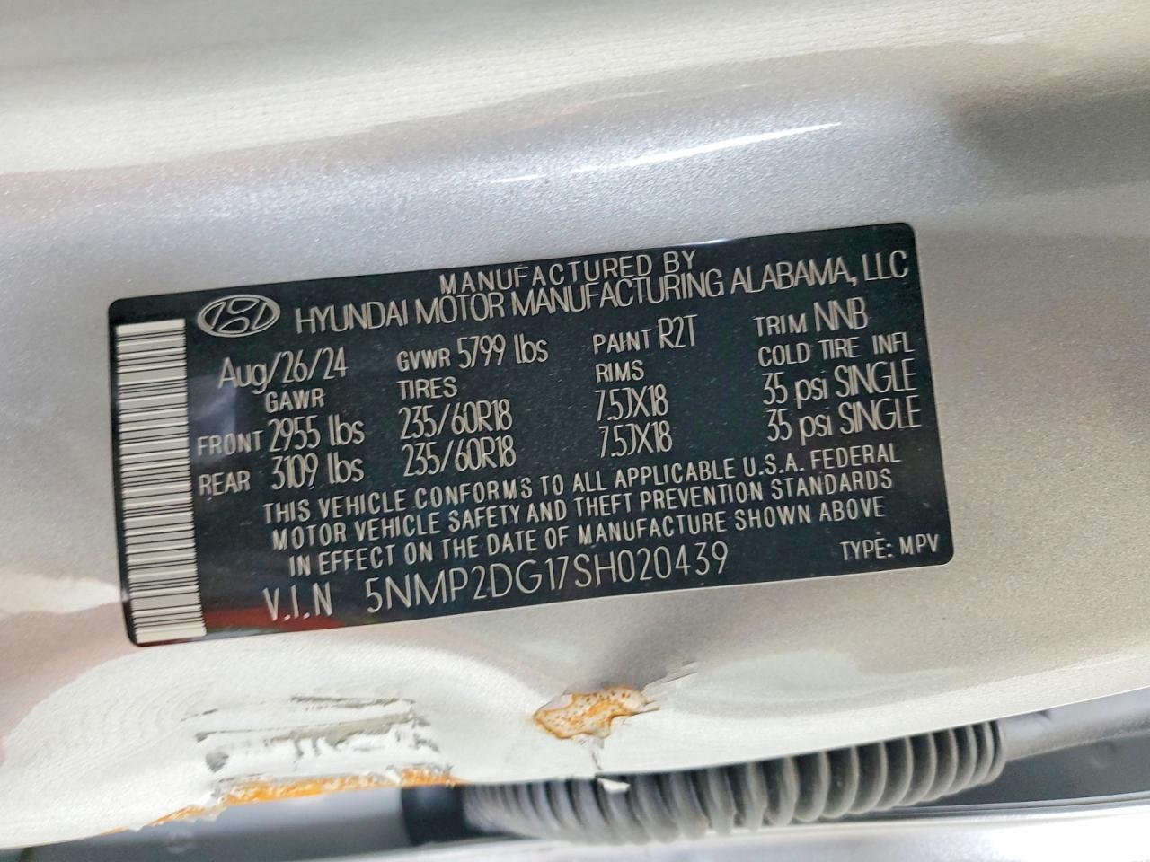2025 Hyundai Santa Fe Hybrid Sel Silver vin: 5NMP2DG17SH020439