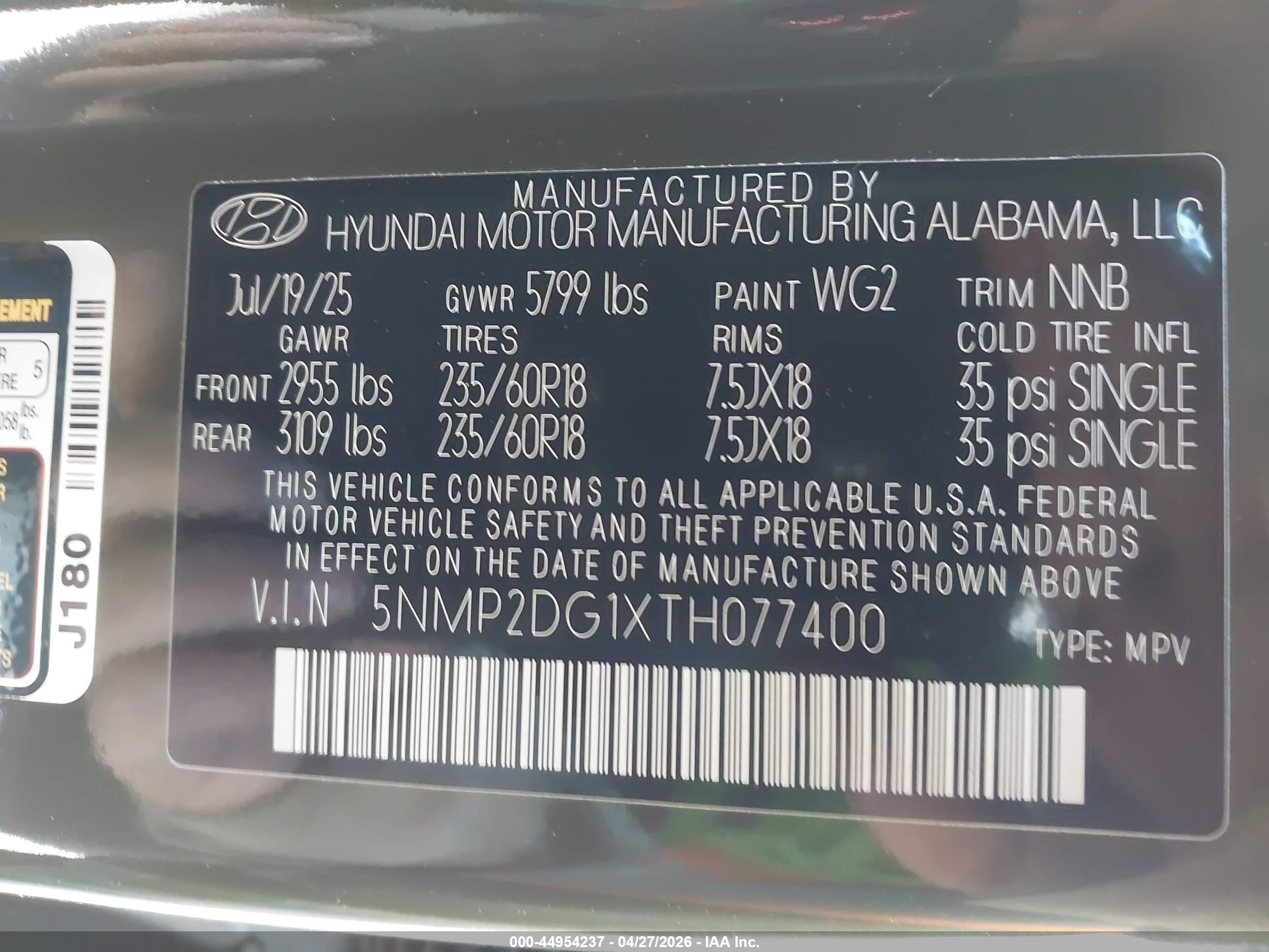 2026 Hyundai Santa Fe Hybrid Sel Green vin: 5NMP2DG1XTH077400