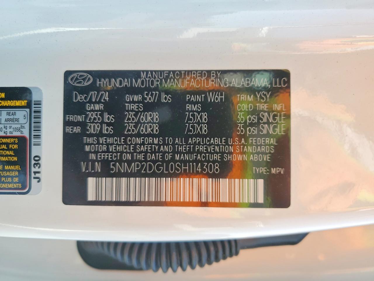 2025 Hyundai Santa Fe Sel White vin: 5NMP2DGL0SH114308