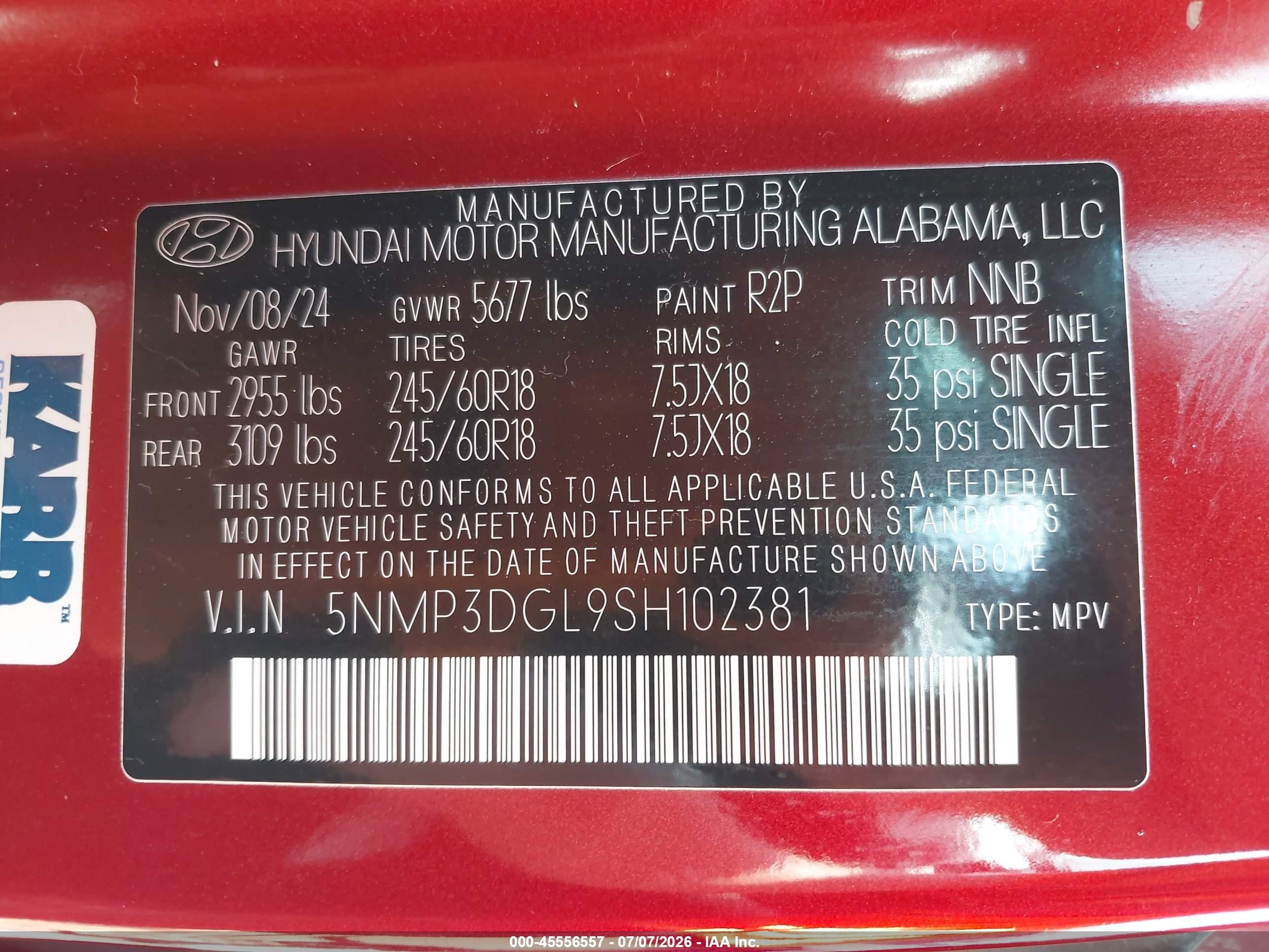 2025 Hyundai Santa Fe Xrt Red vin: 5NMP3DGL9SH102381