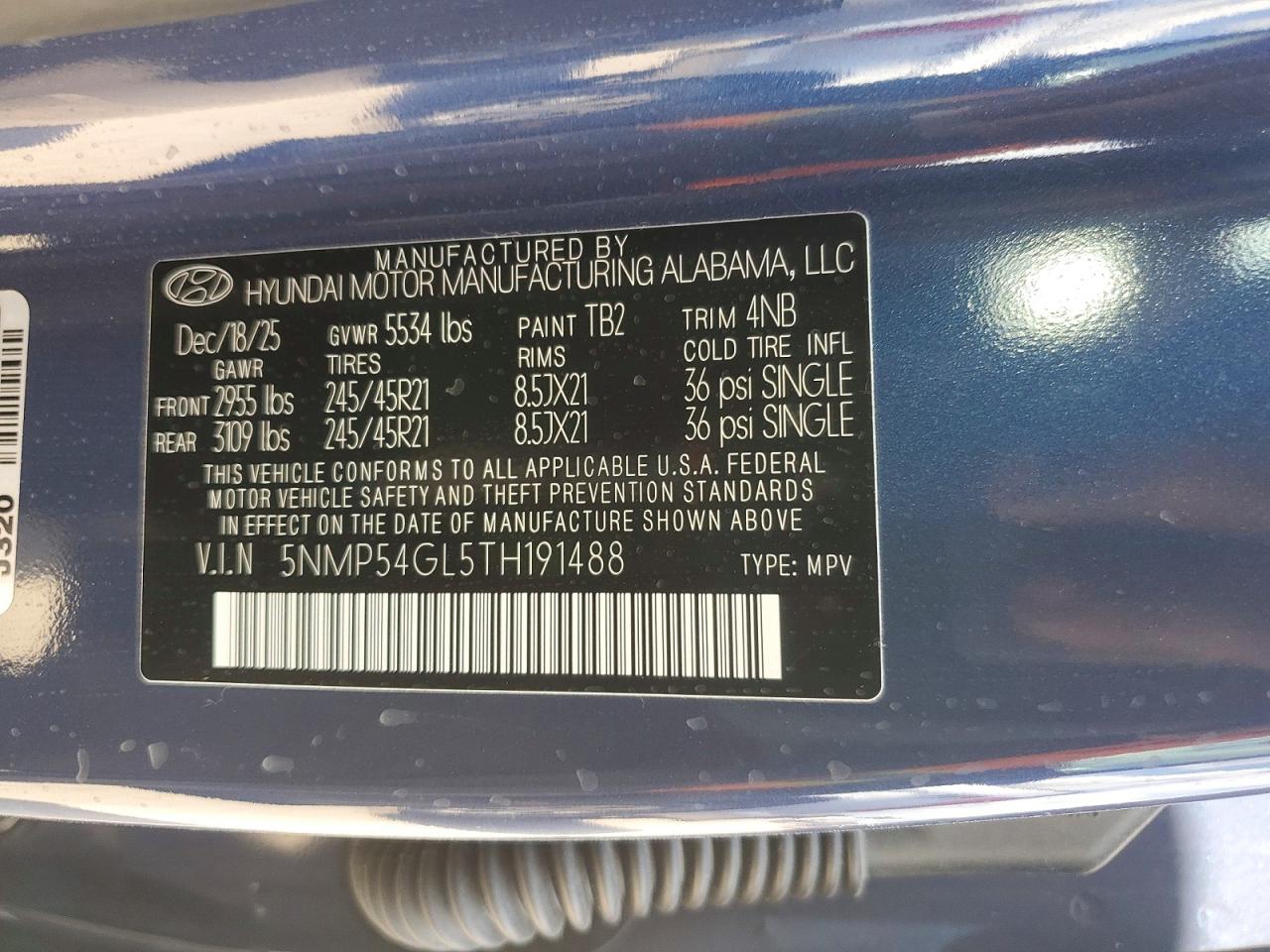 2026 Hyundai Santa Fe Calligraphy Blue vin: 5NMP54GL5TH191488