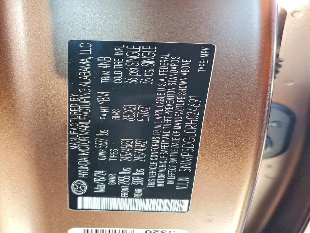 2024 Hyundai Santa Fe Calligraphy Tan vin: 5NMP5DGL0RH024691