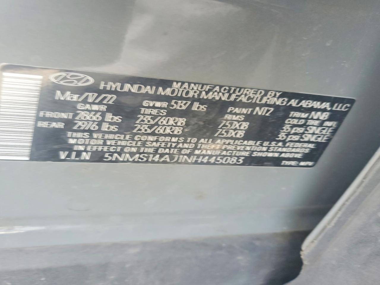 2022 Hyundai Santa Fe Se Gray vin: 5NMS14AJ1NH445083