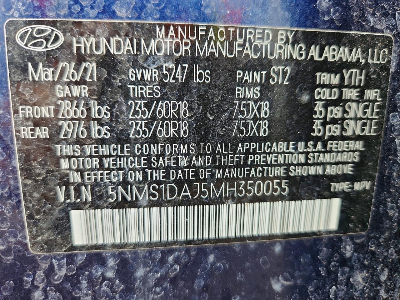 2021 Hyundai Santa Fe Se Синий vin: 5NMS1DAJ5MH350055