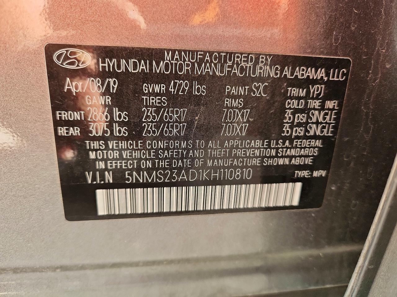2019 Hyundai Santa Fe Se Gray vin: 5NMS23AD1KH110810