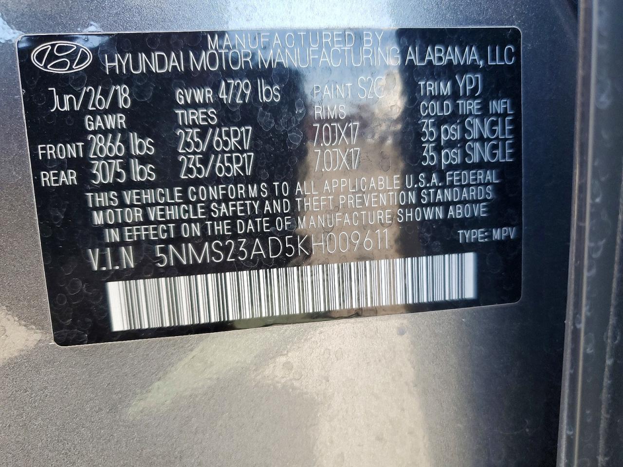 2019 Hyundai Santa Fe Se Gray vin: 5NMS23AD5KH009611