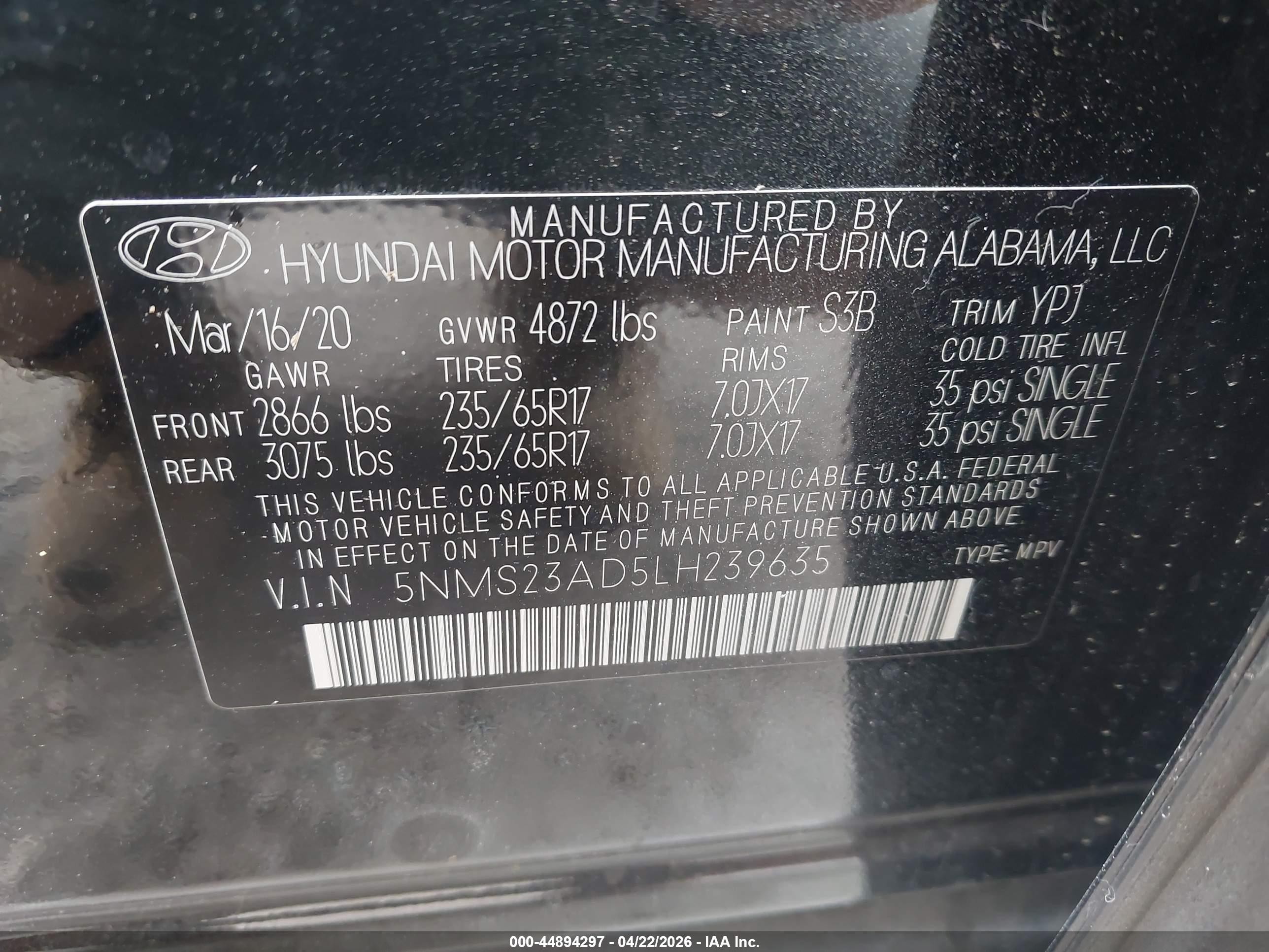 2020 Hyundai Santa Fe Se Gray vin: 5NMS23AD5LH239635