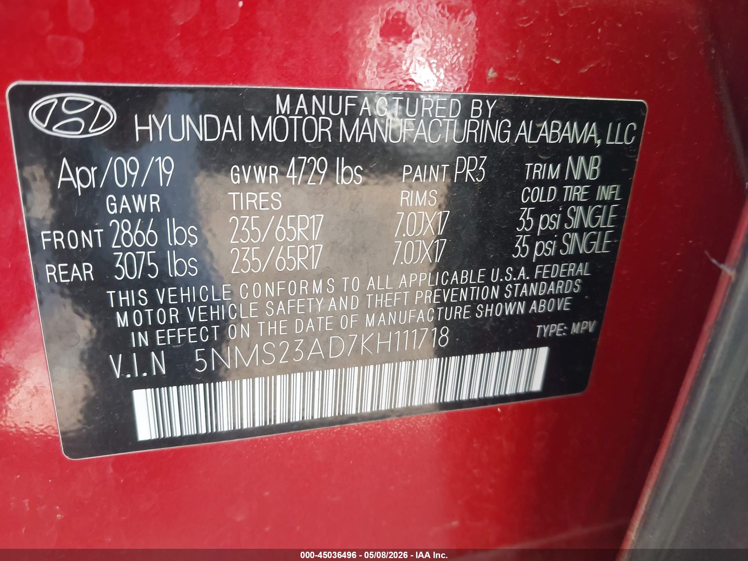 2019 Hyundai Santa Fe Se Темно-бордовый vin: 5NMS23AD7KH111718