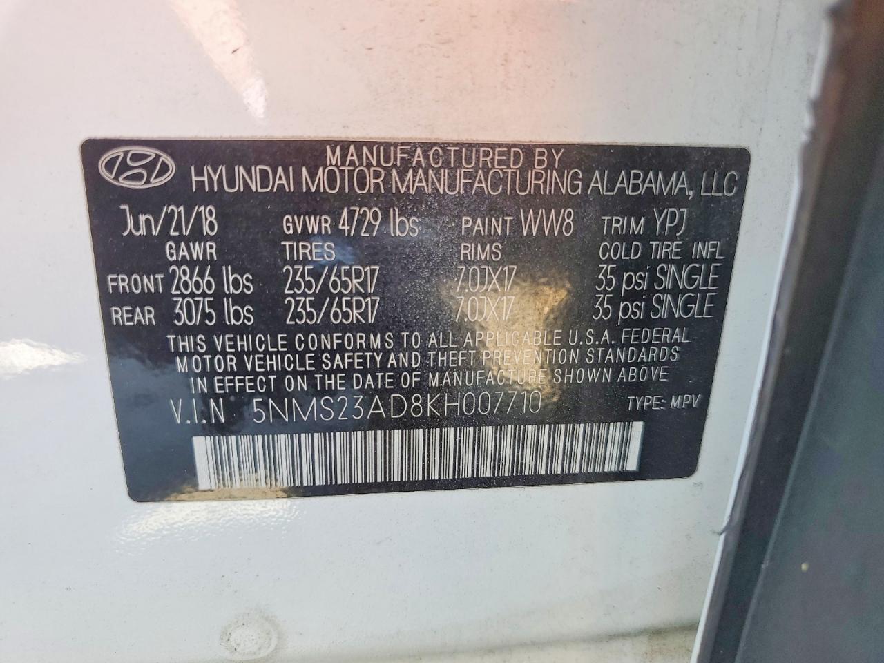 2019 Hyundai Santa Fe Se White vin: 5NMS23AD8KH007710