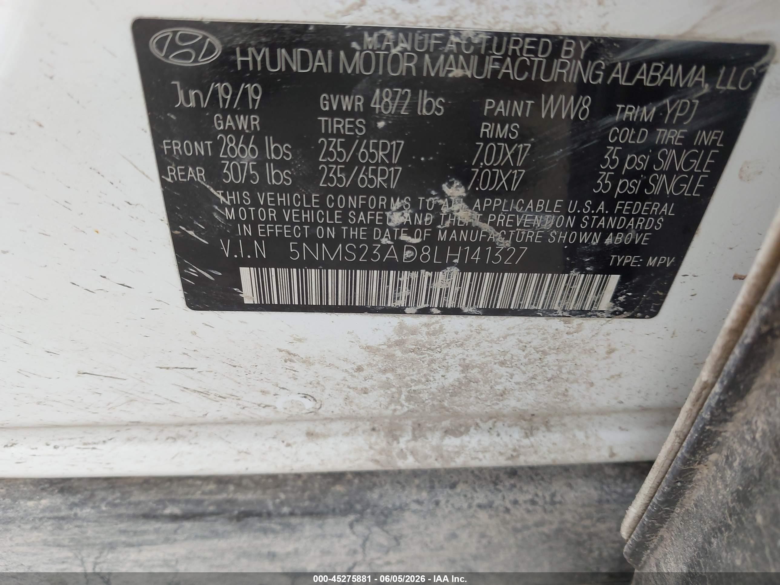 2020 Hyundai Santa Fe Se White vin: 5NMS23AD8LH141327