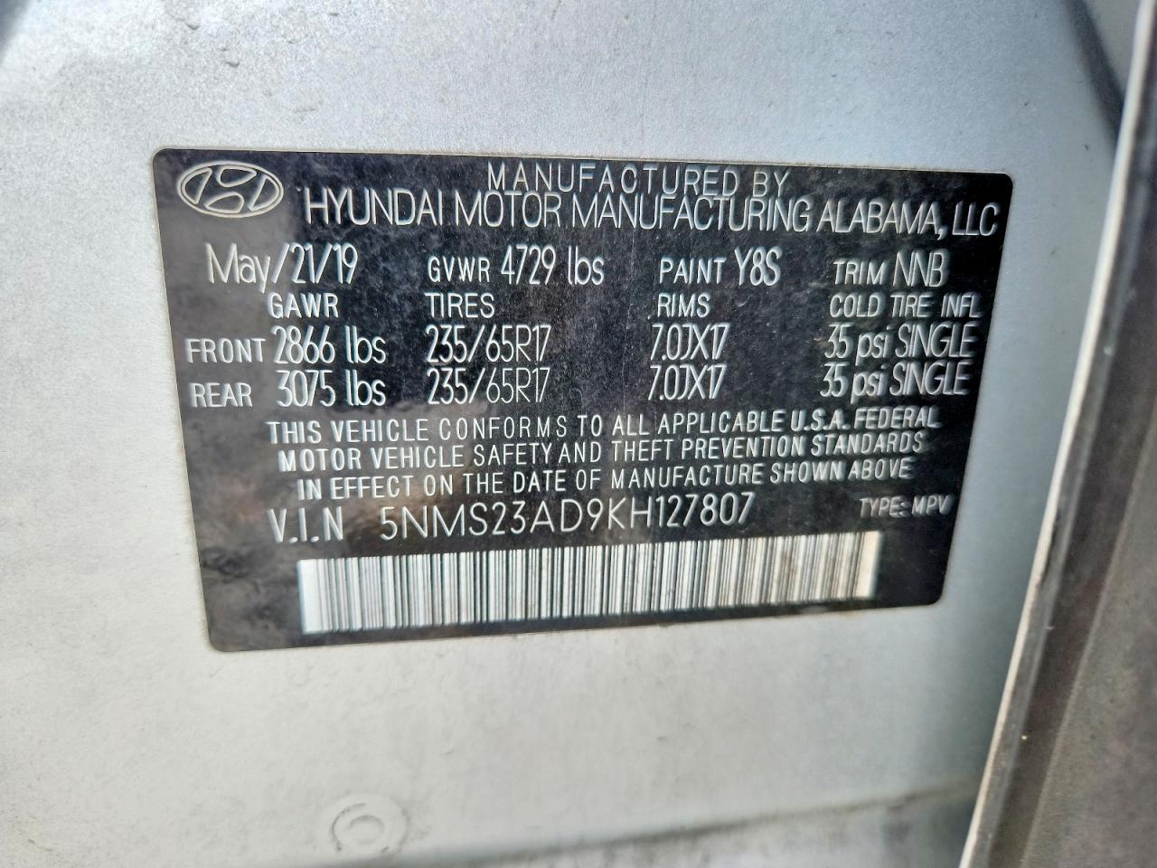 2019 Hyundai Santa Fe Se Серебряный vin: 5NMS23AD9KH127807