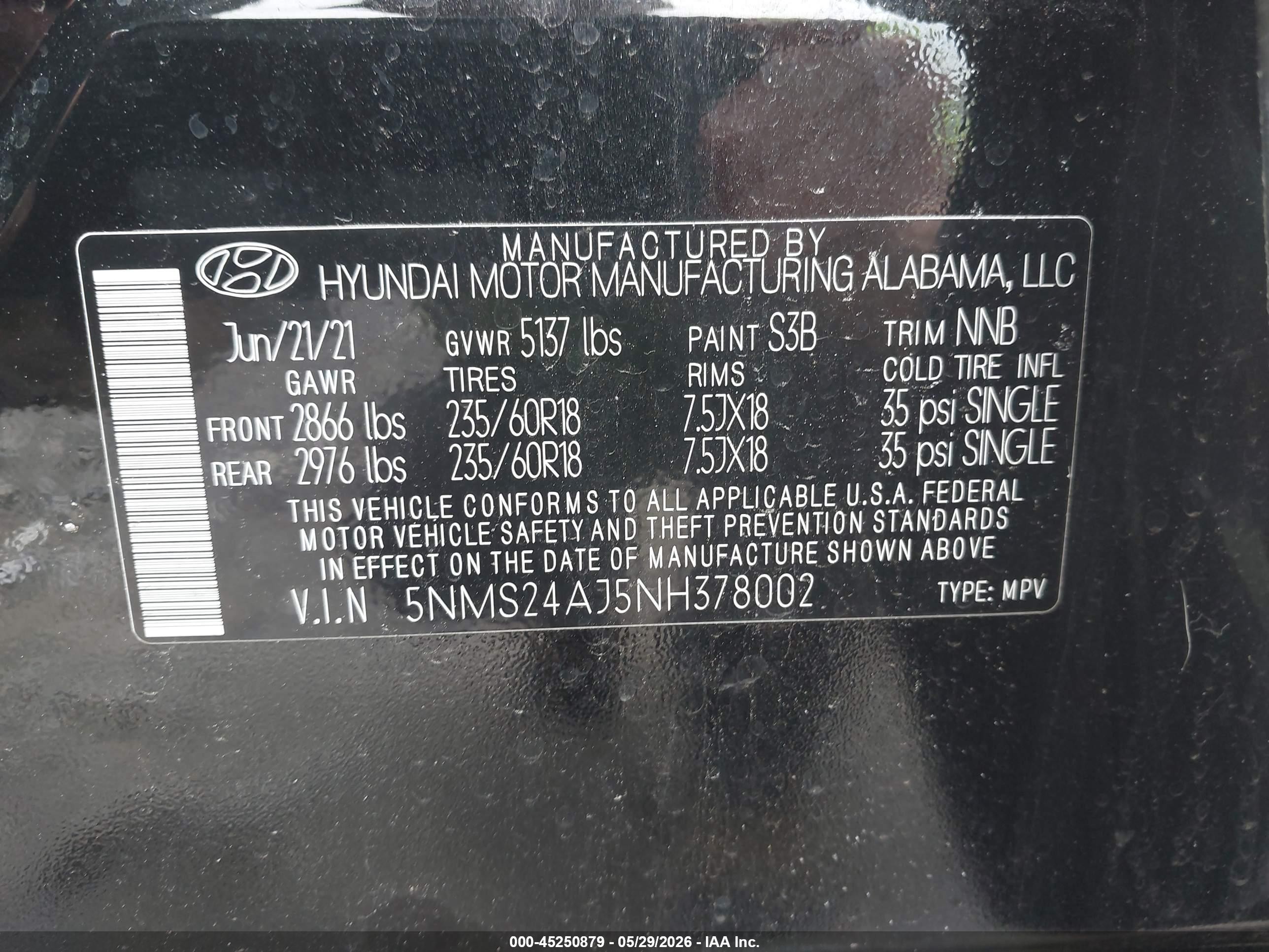 2022 Hyundai Santa Fe Sel Черный vin: 5NMS24AJ5NH378002