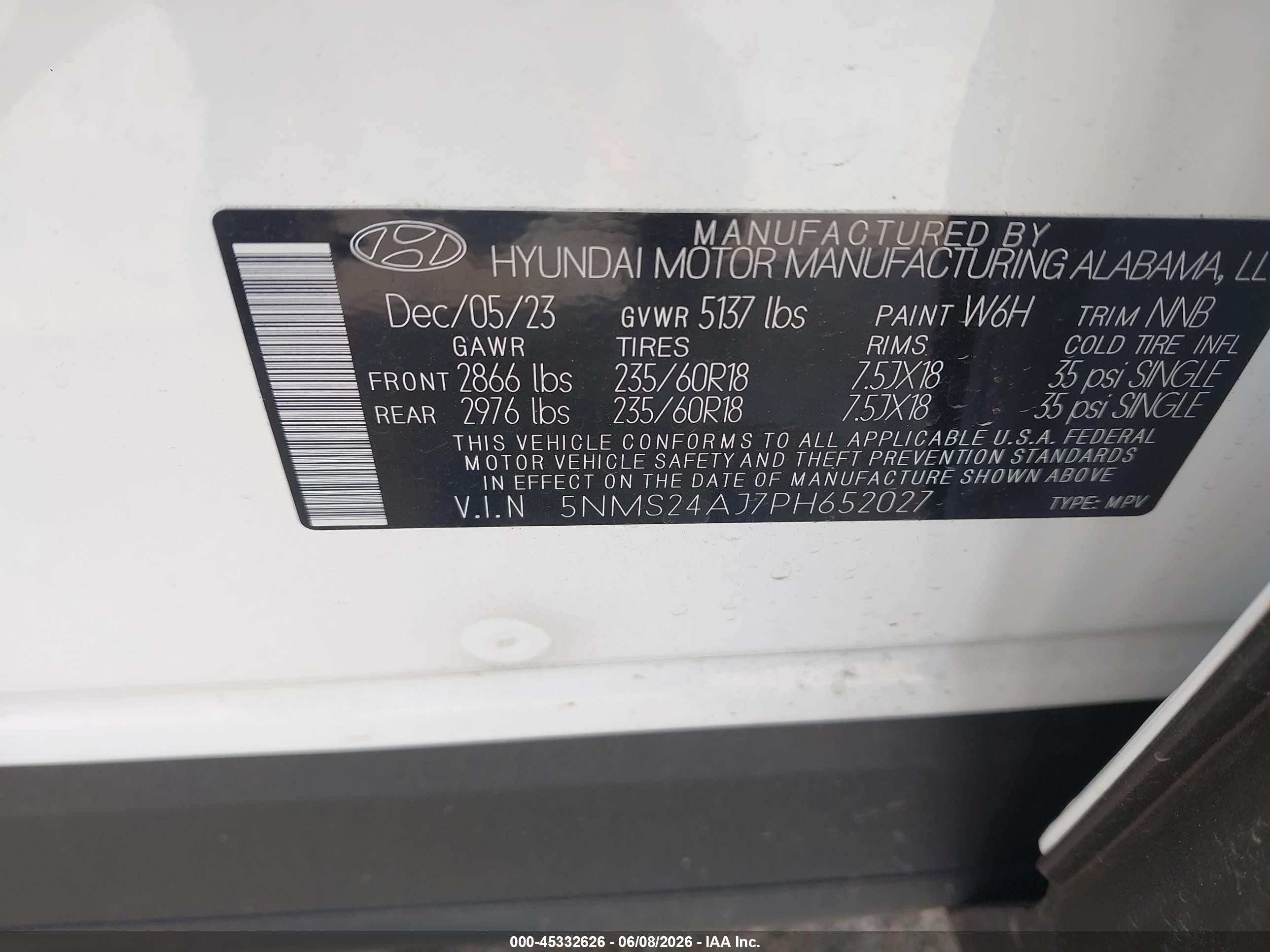 2023 Hyundai Santa Fe Sel Белый vin: 5NMS24AJ7PH652027