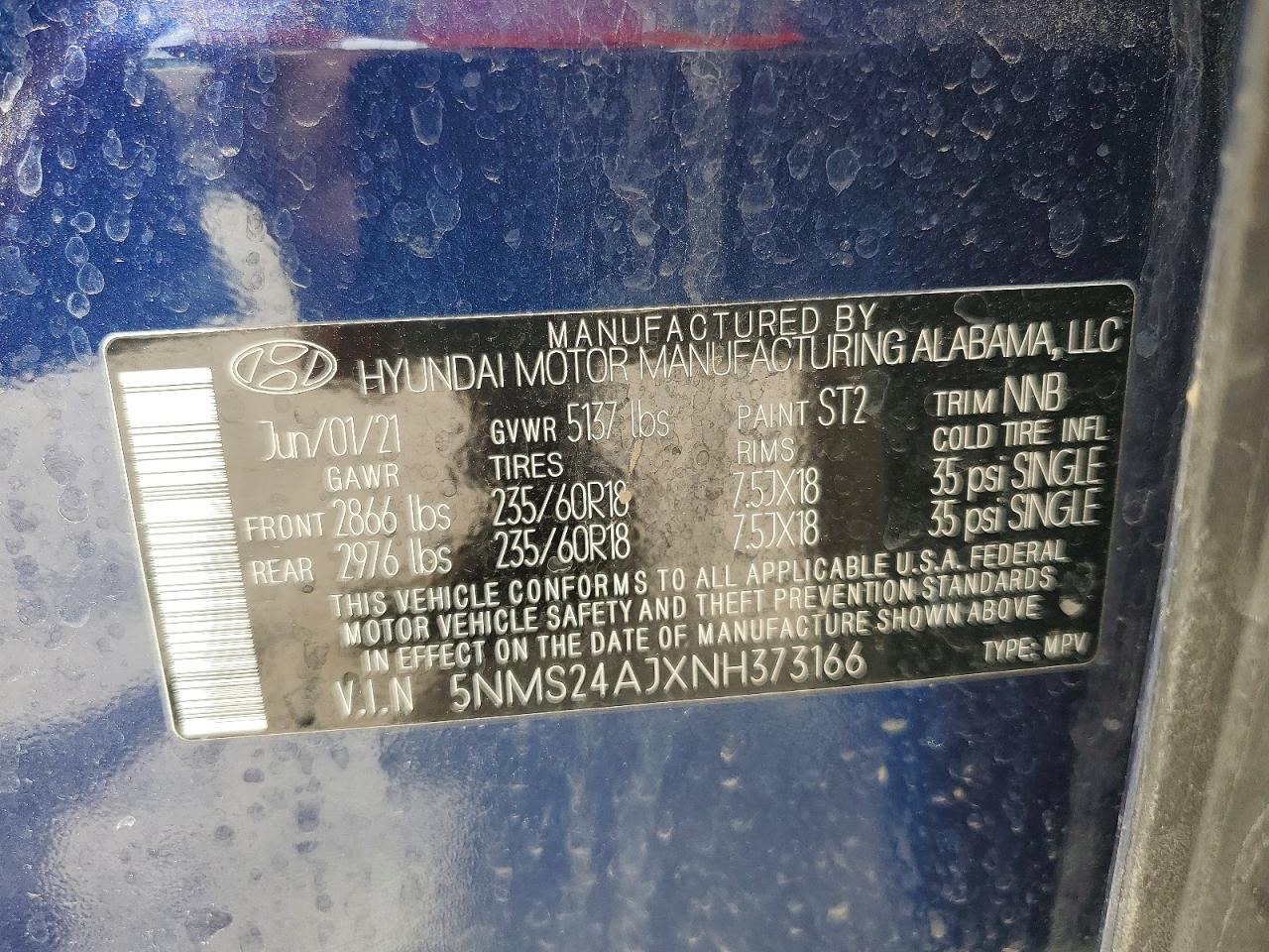 2022 Hyundai Santa Fe Sel Blue vin: 5NMS24AJXNH373166