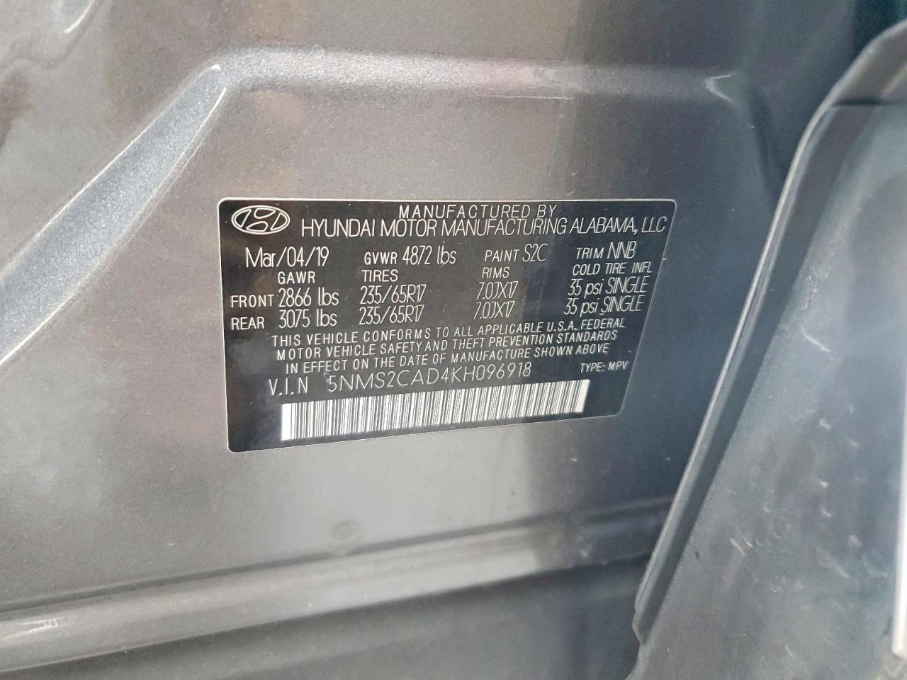 2019 Hyundai Santa Fe Se 2.4l Gray vin: 5NMS2CAD4KH096918