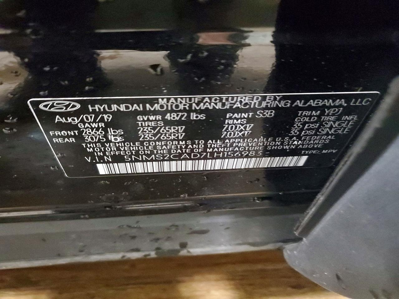 2020 Hyundai Santa Fe Se Черный vin: 5NMS2CAD7LH156983