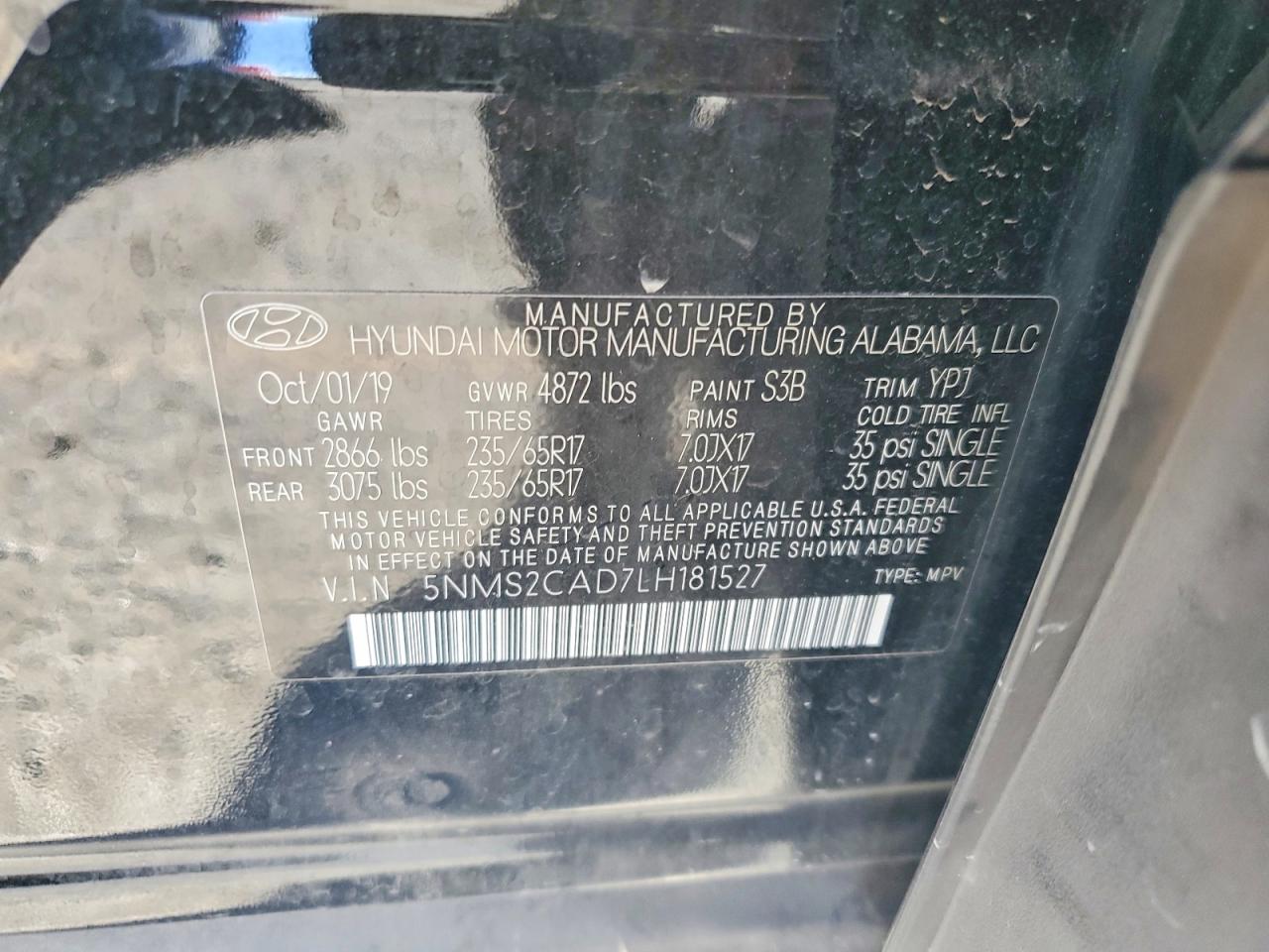2020 Hyundai Santa Fe Se Black vin: 5NMS2CAD7LH181527
