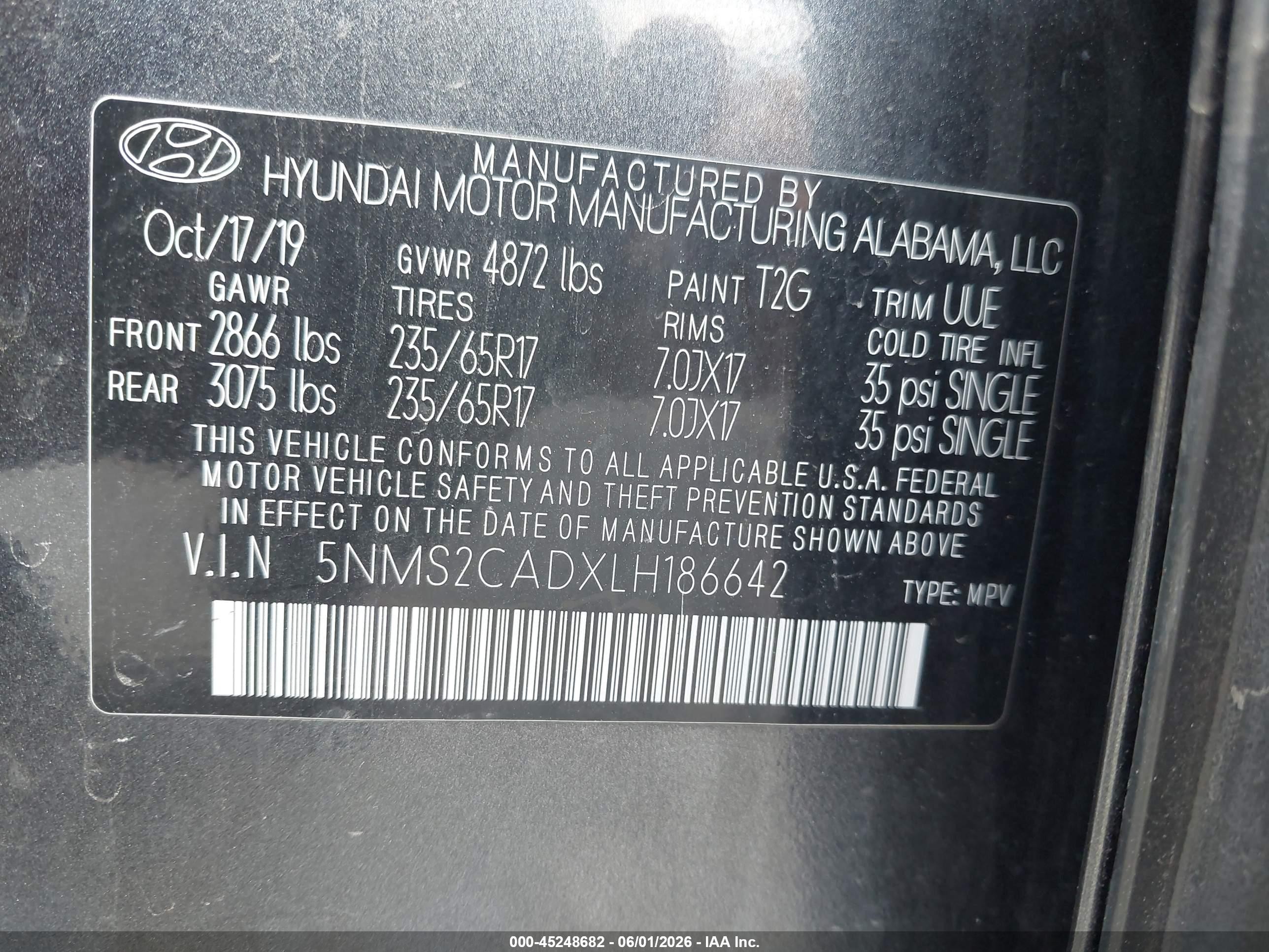 2020 Hyundai Santa Fe Se Gray vin: 5NMS2CADXLH186642