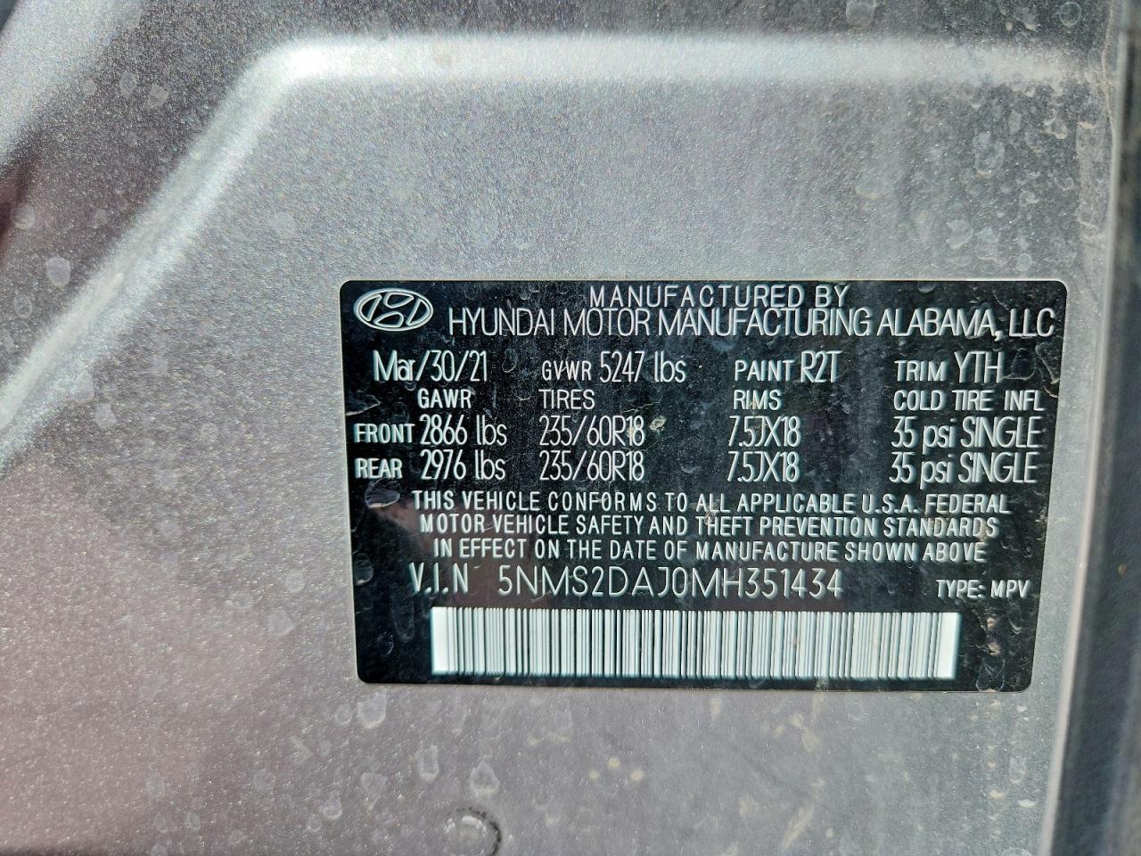 2021 Hyundai Santa Fe Sel Gray vin: 5NMS2DAJ0MH351434