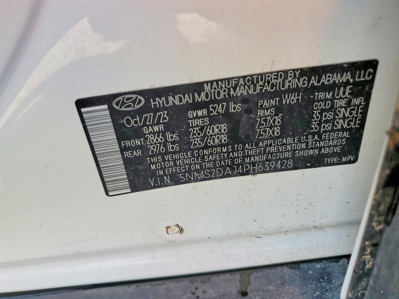 2023 Hyundai Santa Fe Sel White vin: 5NMS2DAJ4PH639428