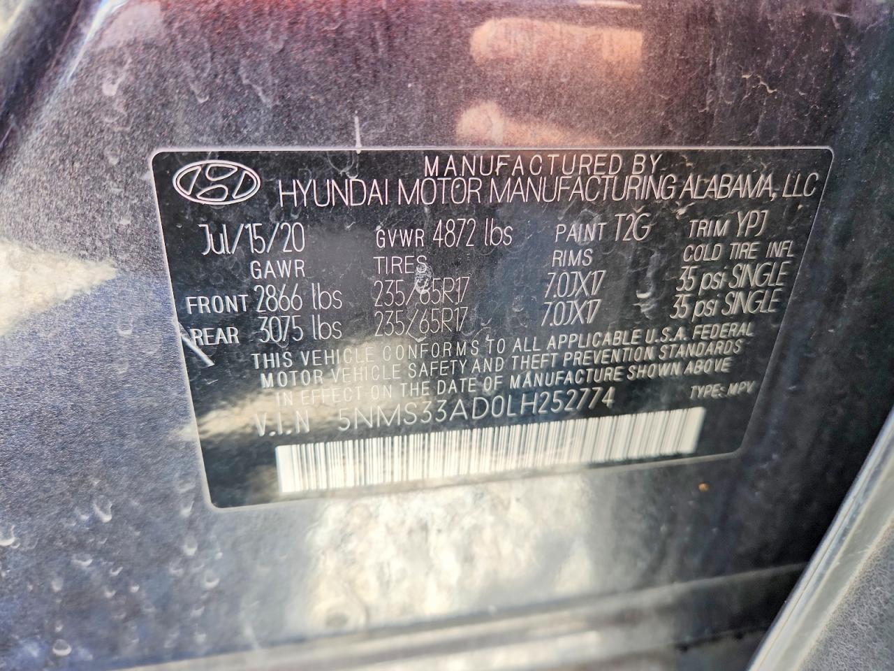 2020 Hyundai Santa Fe Sel Черный vin: 5NMS33AD0LH252774