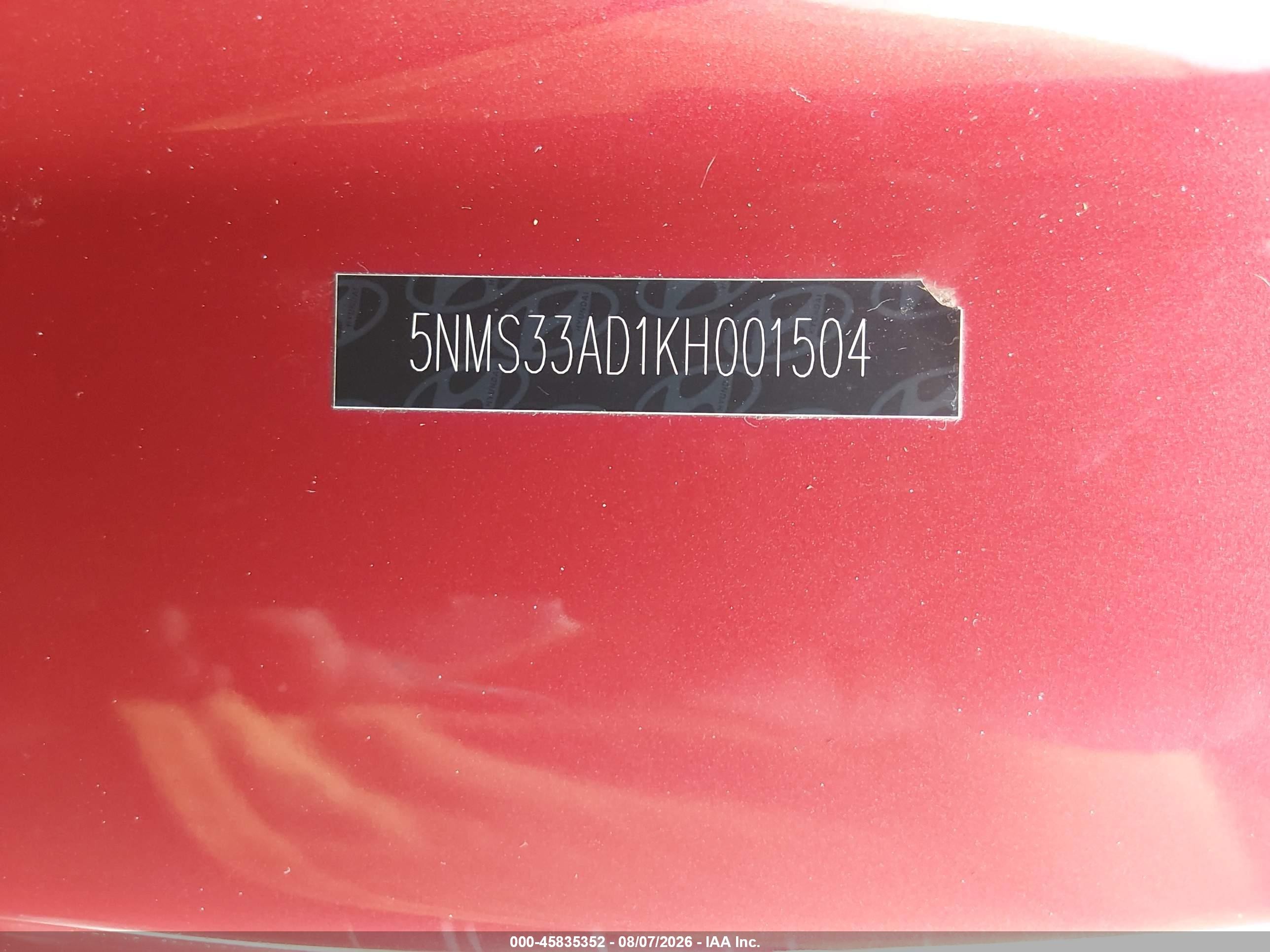 2019 Hyundai Santa Fe Sel Red vin: 5NMS33AD1KH001504