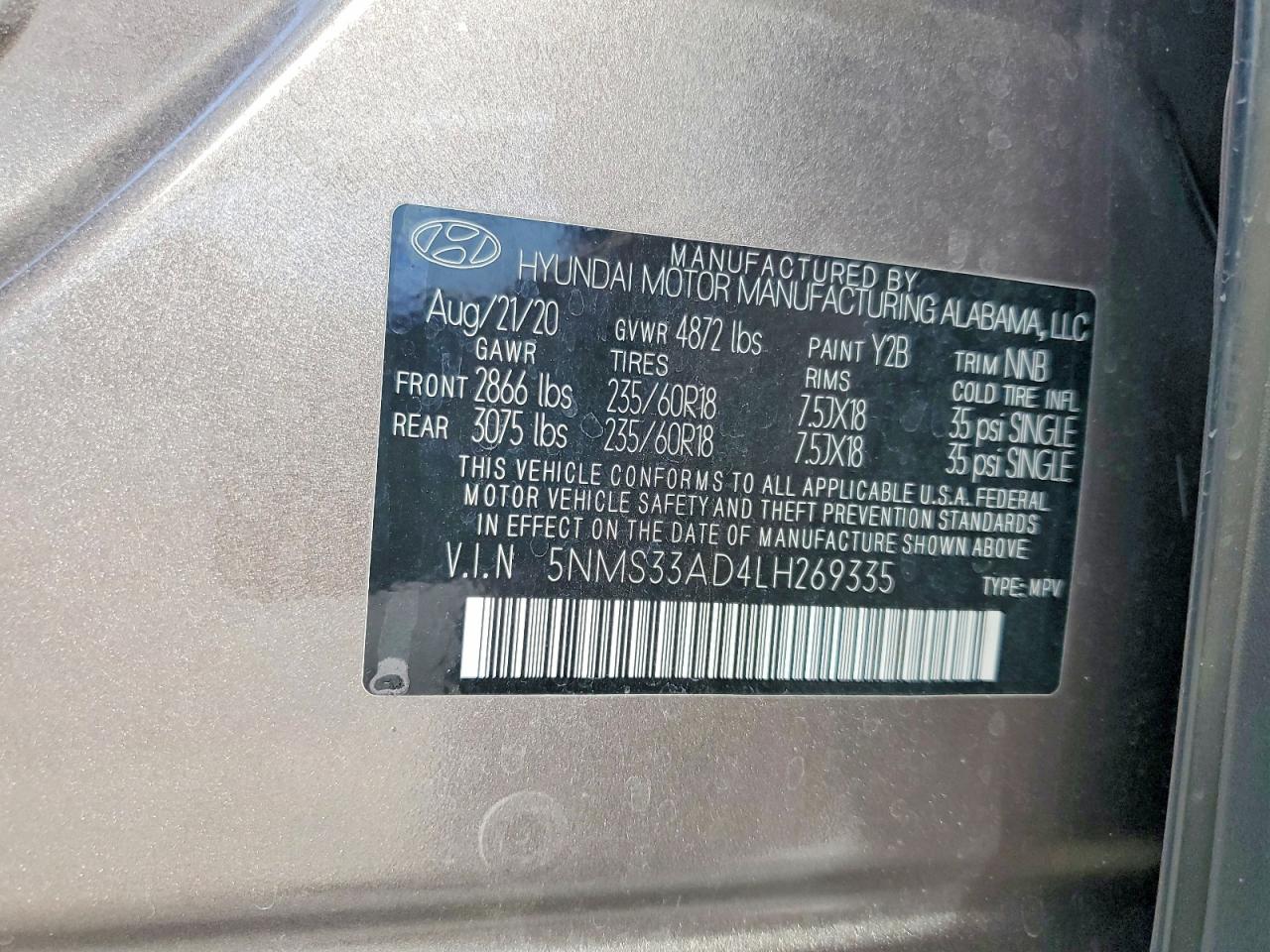 2020 Hyundai Santa Fe Sel Gray vin: 5NMS33AD4LH269335