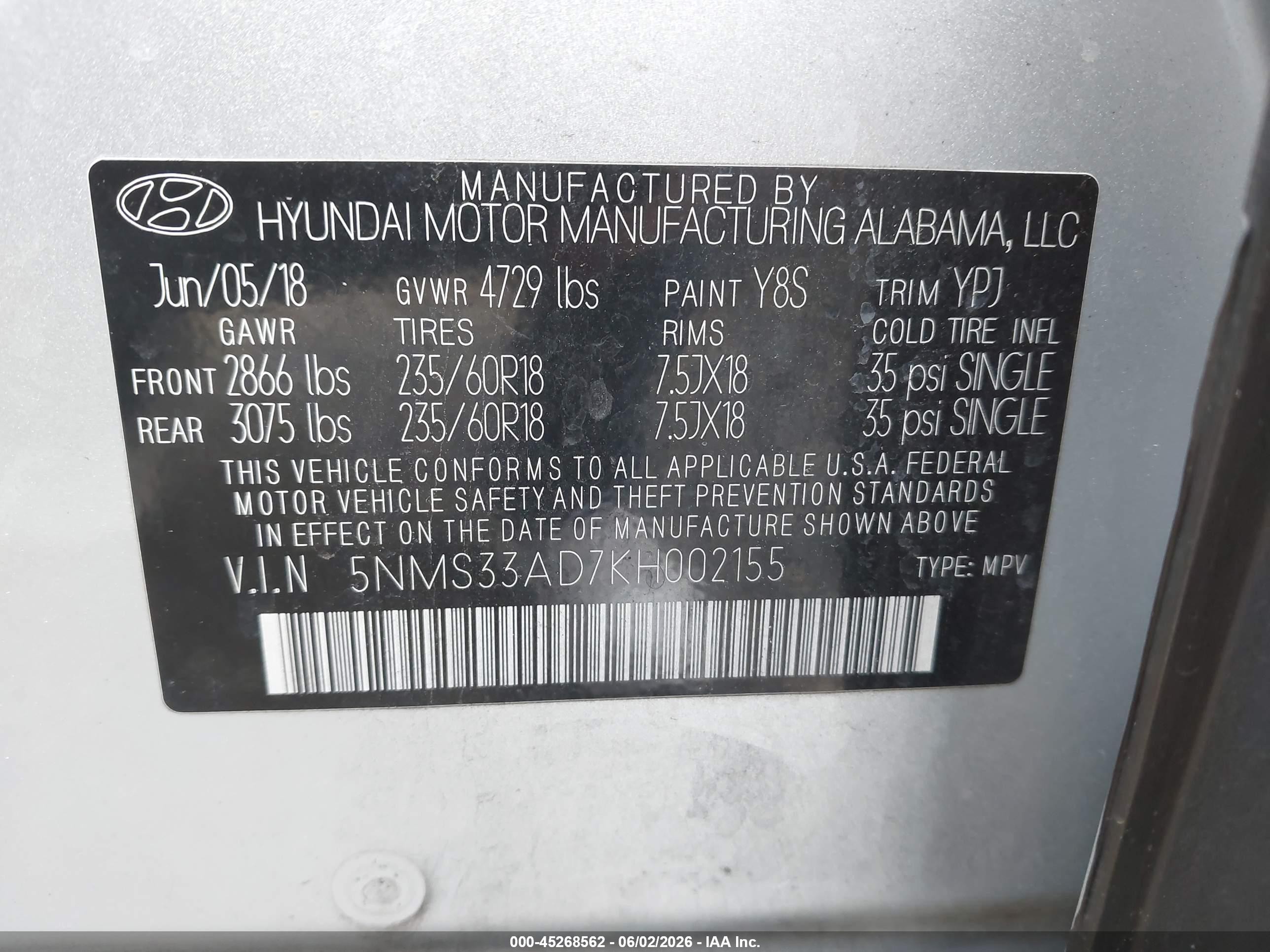 2019 Hyundai Santa Fe Sel Plus Silver vin: 5NMS33AD7KH002155