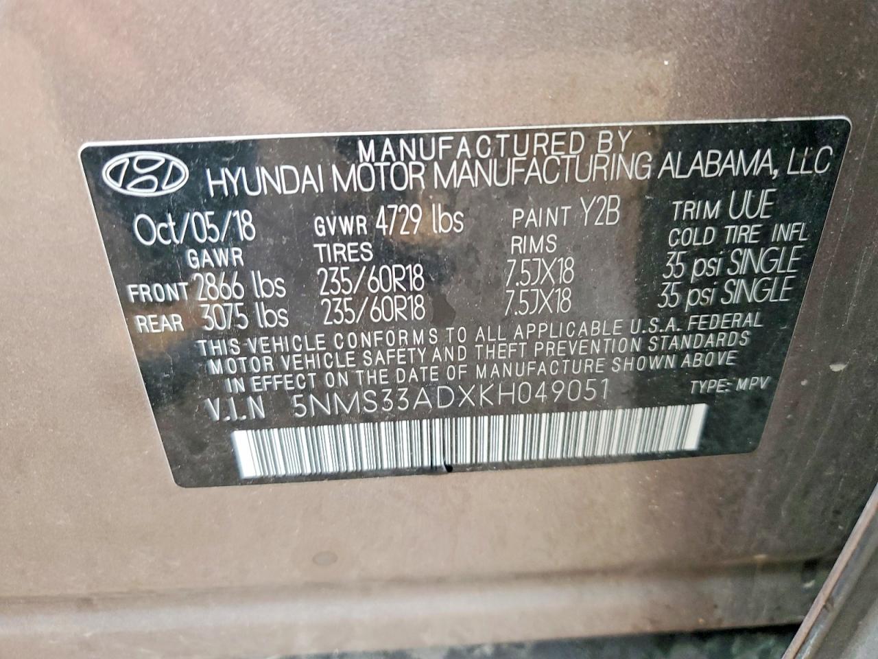 2019 Hyundai Santa Fe Sel Plus 2.4l Коричневый vin: 5NMS33ADXKH049051
