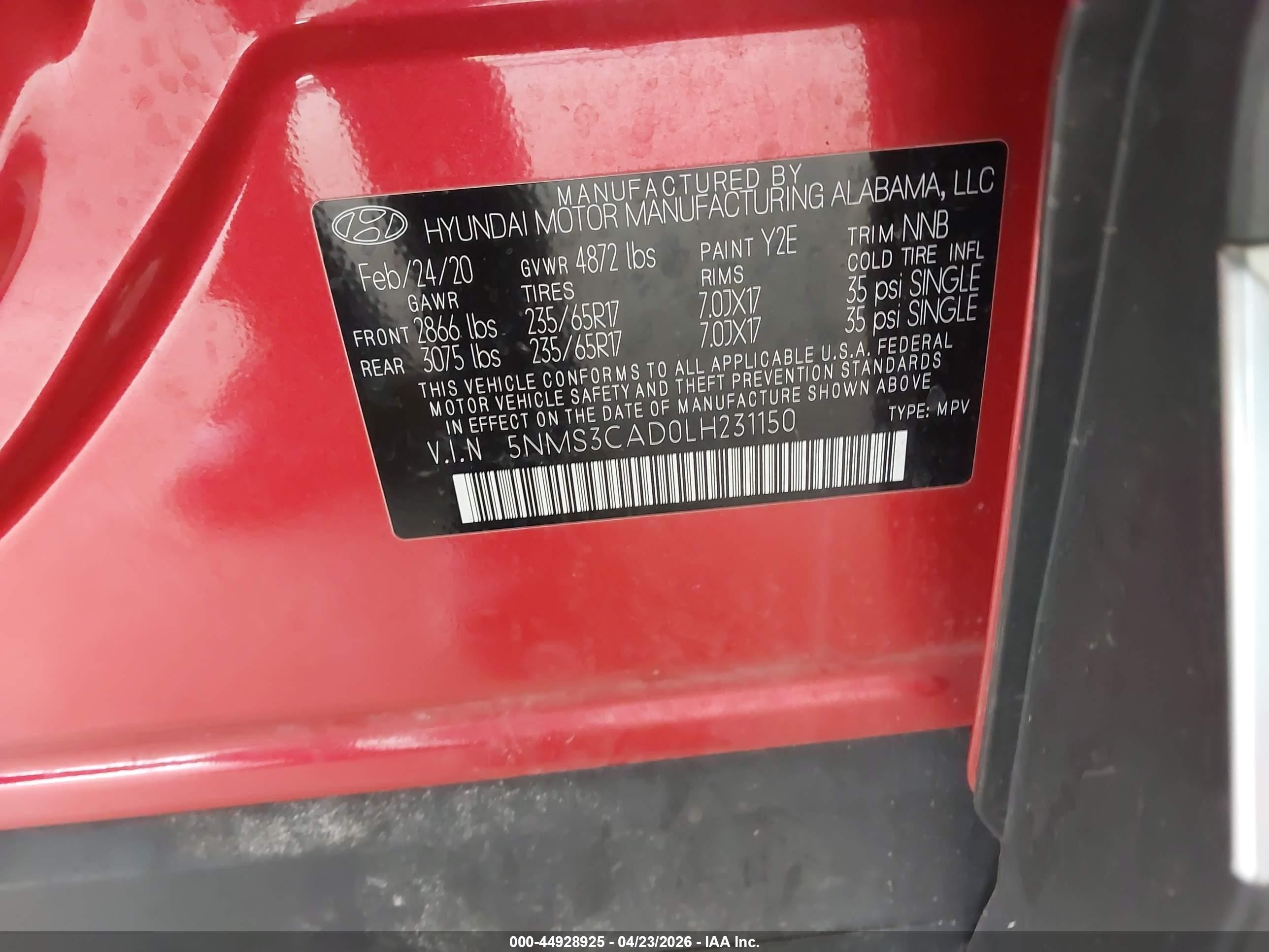2020 Hyundai Santa Fe Sel Black vin: 5NMS3CAD0LH231150