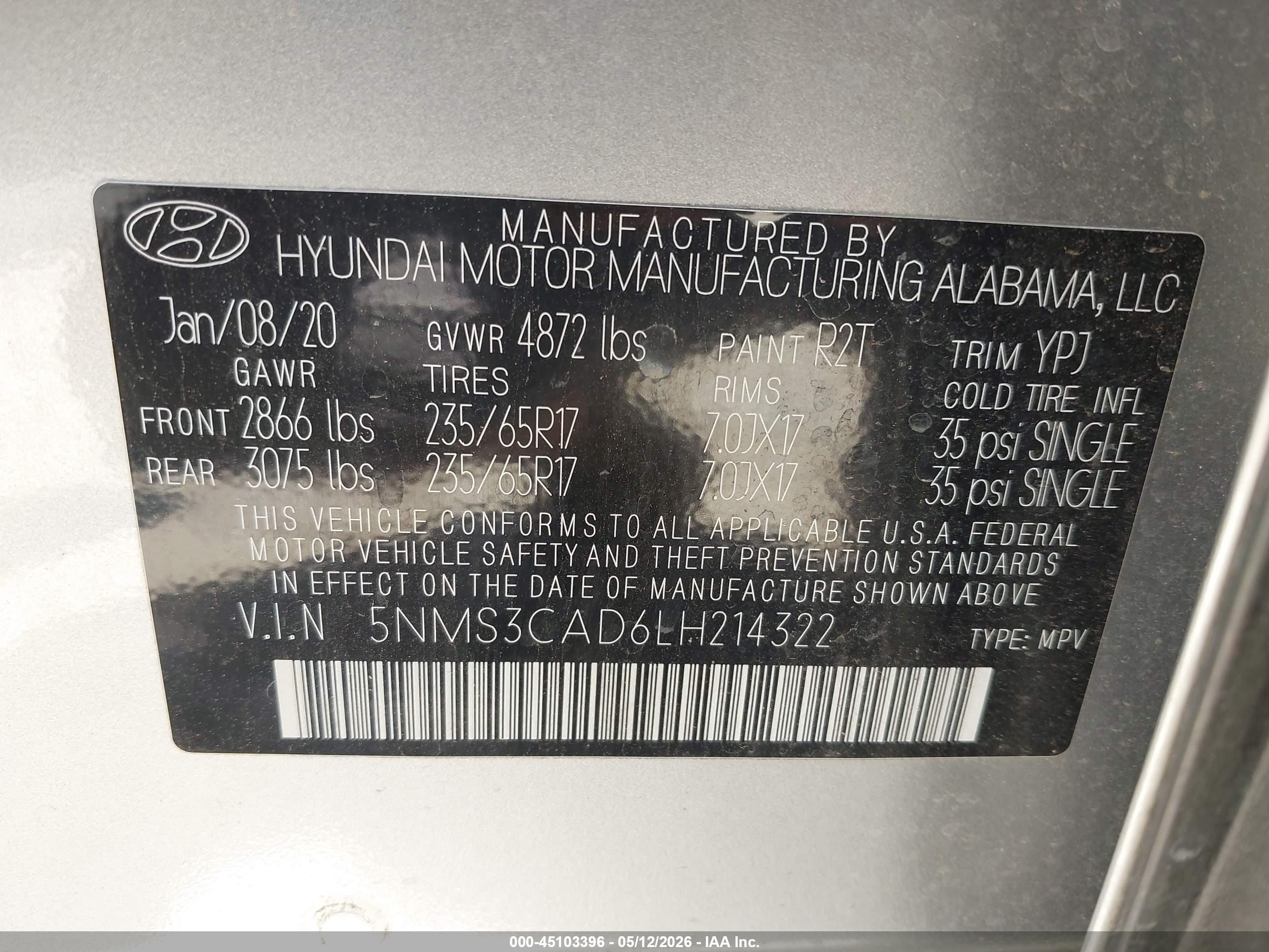 2020 Hyundai Santa Fe Sel Silver vin: 5NMS3CAD6LH214322