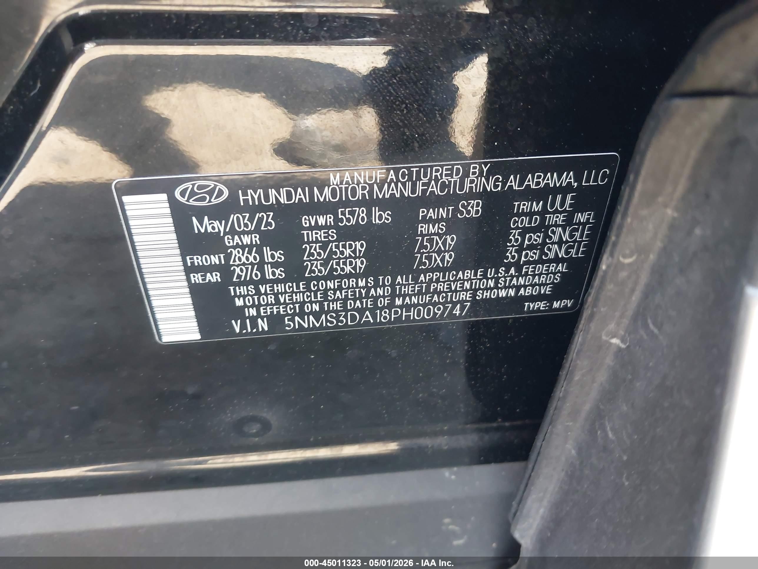 2023 Hyundai Santa Fe Hybrid Sel Premium Black vin: 5NMS3DA18PH009747