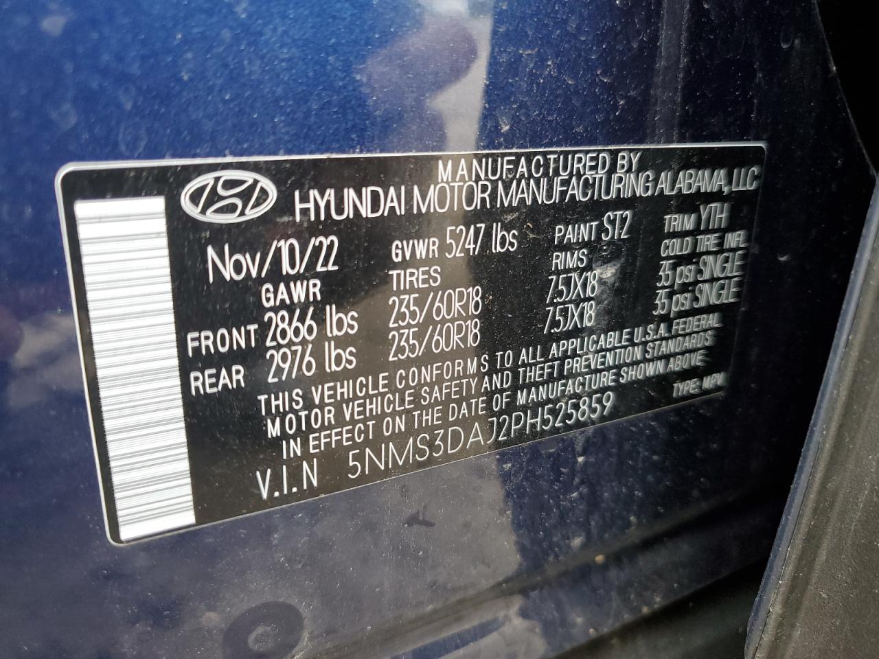 2023 Hyundai Santa Fe Синий vin: 5NMS3DAJ2PH525859