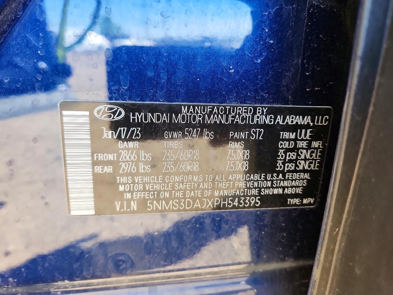2023 Hyundai Santa Fe Sel Premium Blue vin: 5NMS3DAJXPH543395