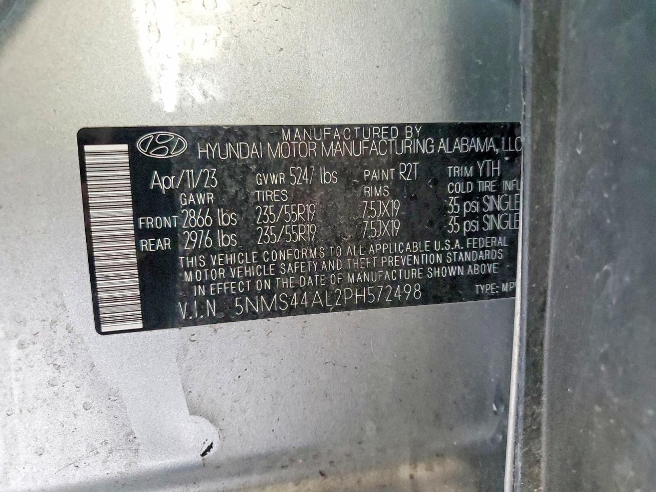 2023 Hyundai Santa Fe Limited Silver vin: 5NMS44AL2PH572498