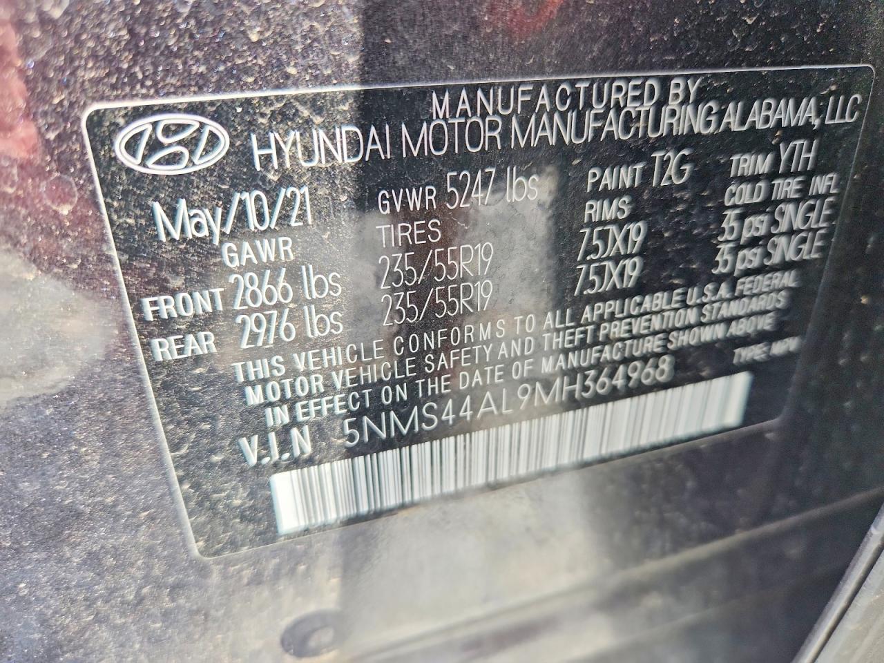 2021 Hyundai Santa Fe Limited Charcoal vin: 5NMS44AL9MH364968