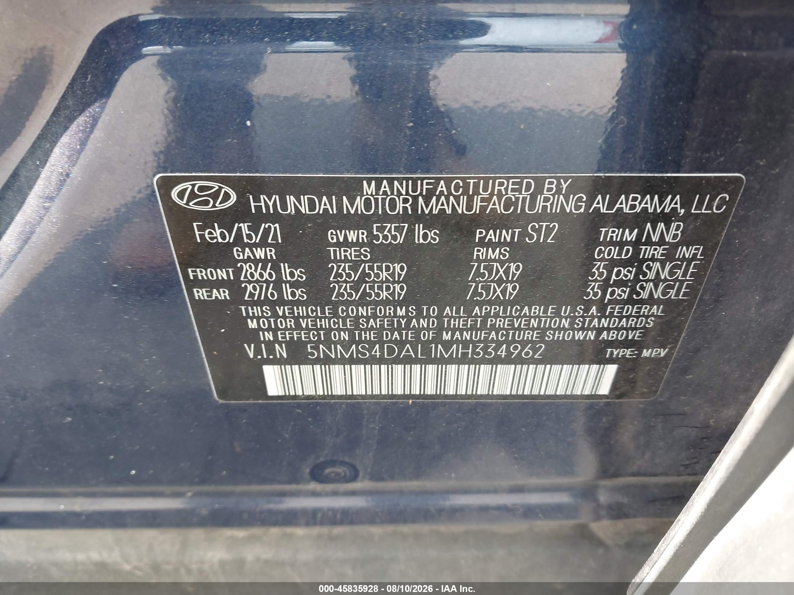 2021 Hyundai Santa Fe Limited Navy vin: 5NMS4DAL1MH334962