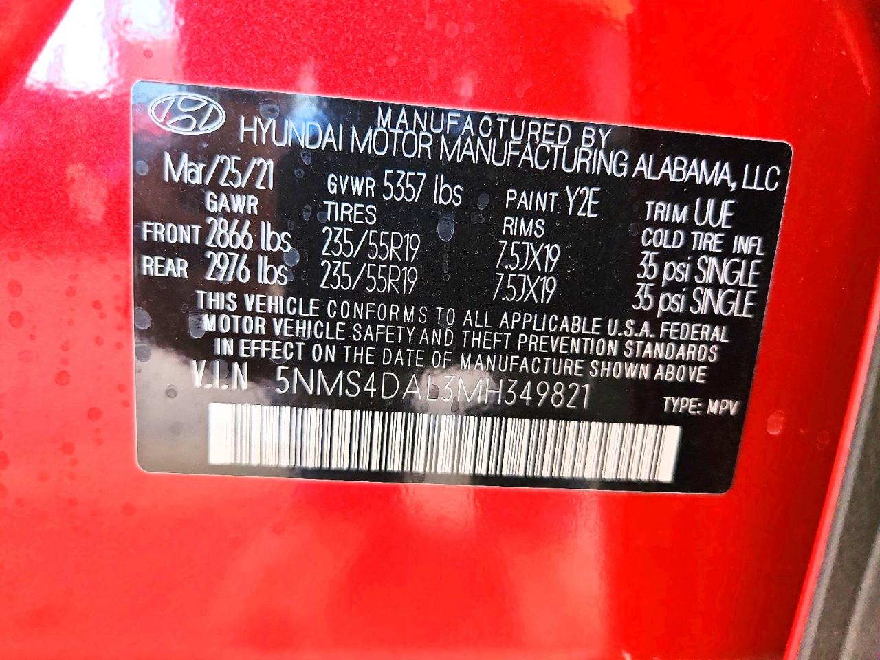 2021 Hyundai Santa Fe Limited Red vin: 5NMS4DAL3MH349821