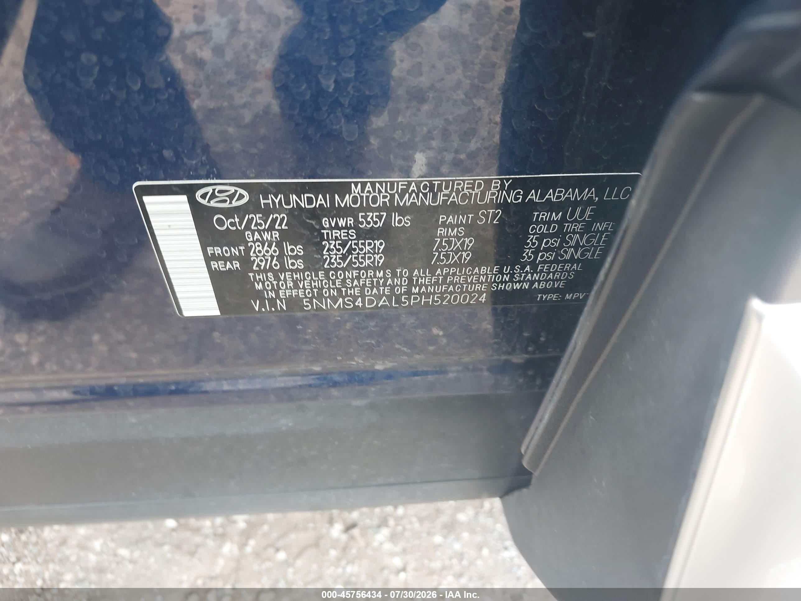 2023 Hyundai Santa Fe Limited Blue vin: 5NMS4DAL5PH520024