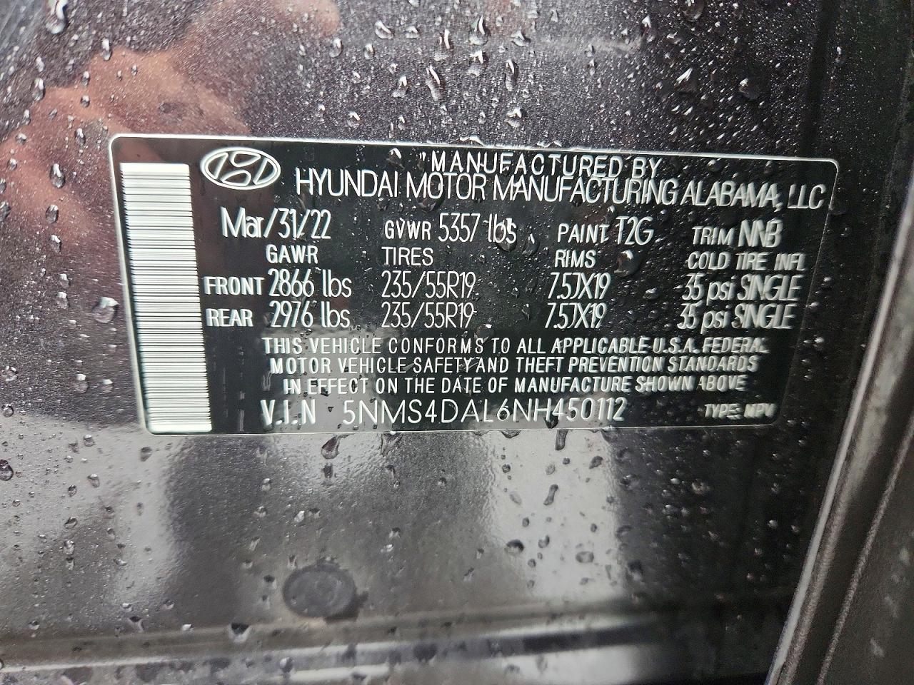 2022 Hyundai Santa Fe Limited Black vin: 5NMS4DAL6NH450112