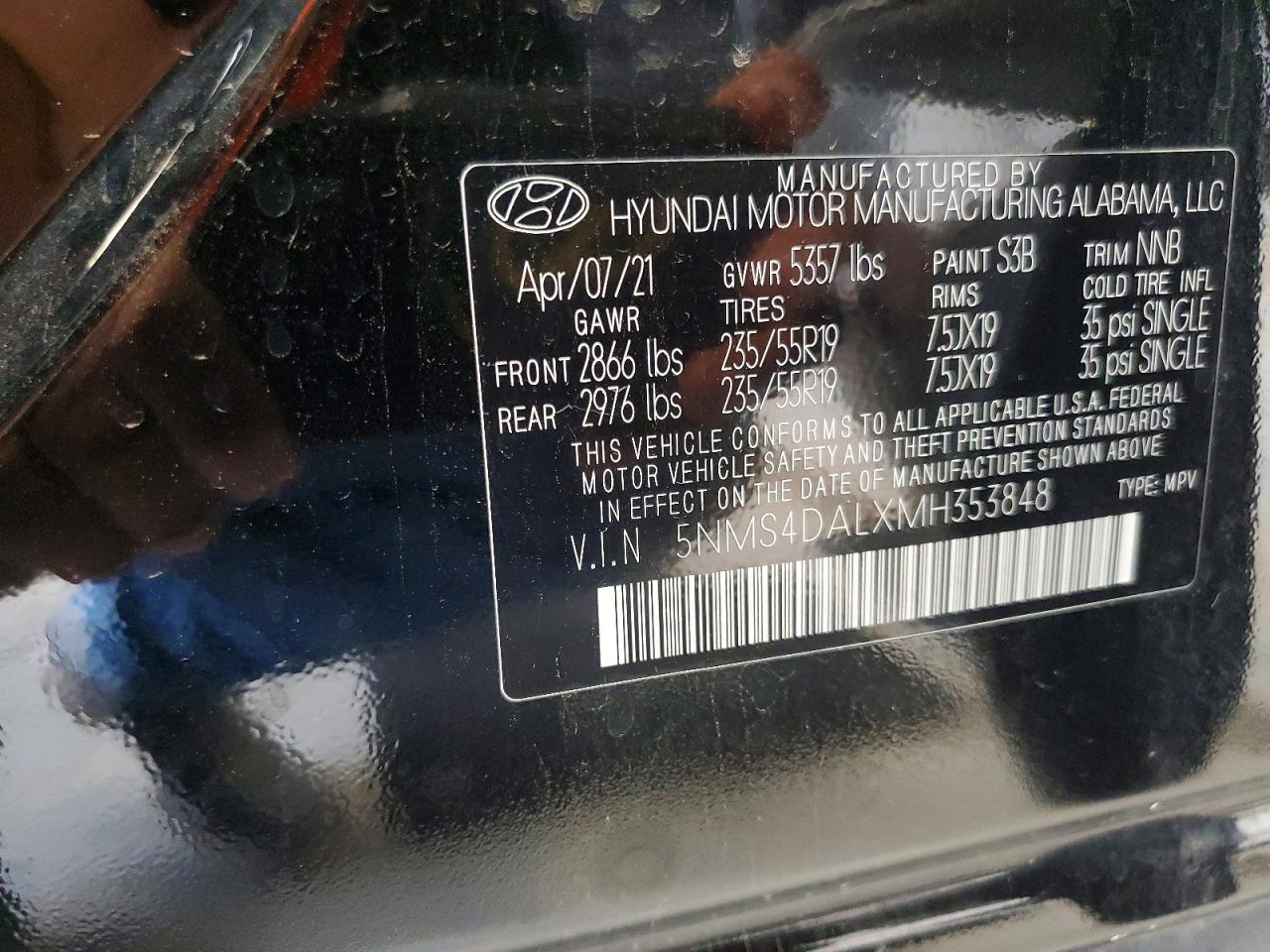 2021 Hyundai Santa Fe Limited Черный vin: 5NMS4DALXMH353848