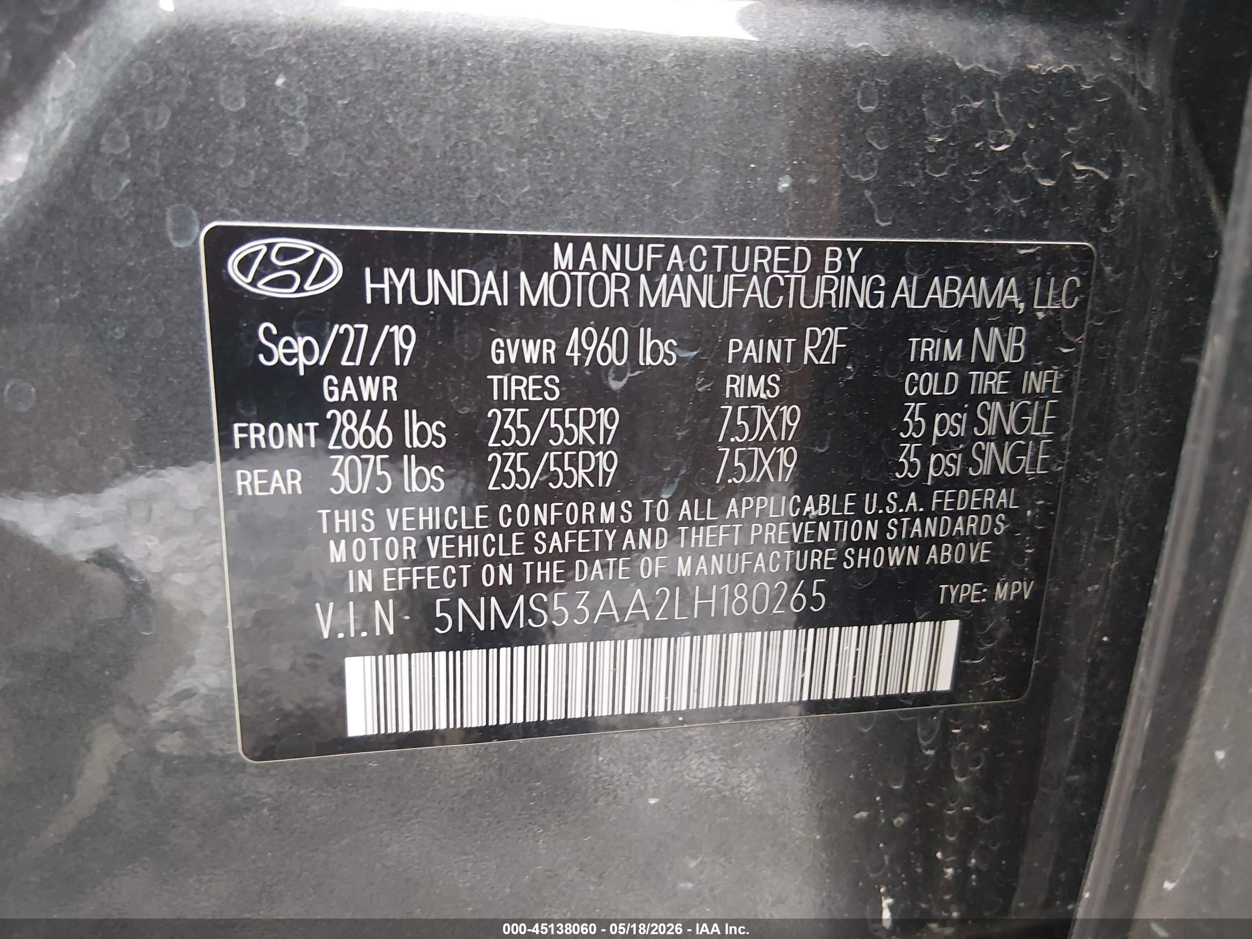 2020 Hyundai Santa Fe Limited 2.0t Gray vin: 5NMS53AA2LH180265