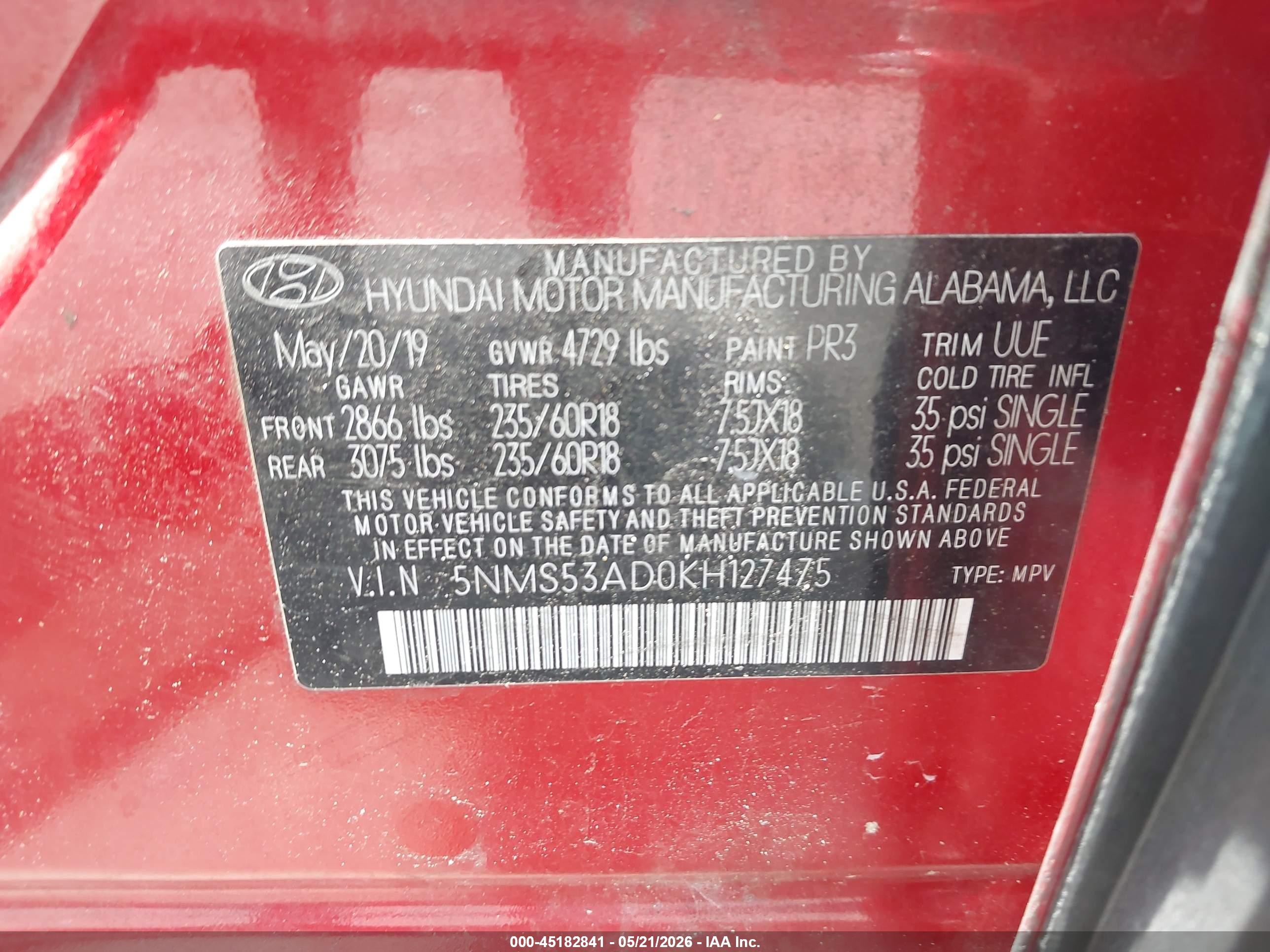 2019 Hyundai Santa Fe Ultimate Red vin: 5NMS53AD0KH127475