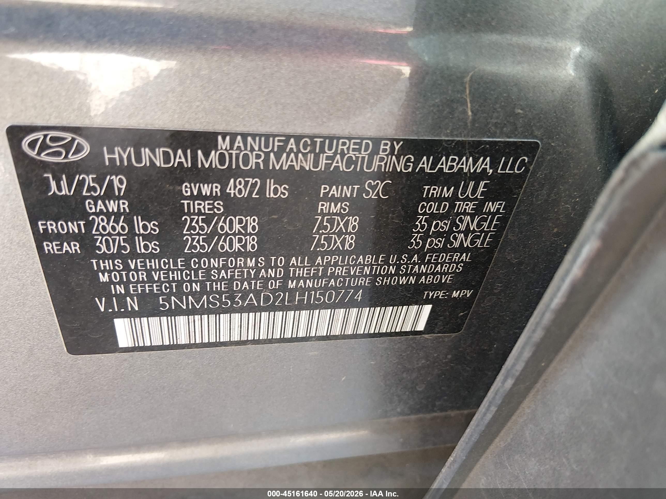 2020 Hyundai Santa Fe Limited Gray vin: 5NMS53AD2LH150774