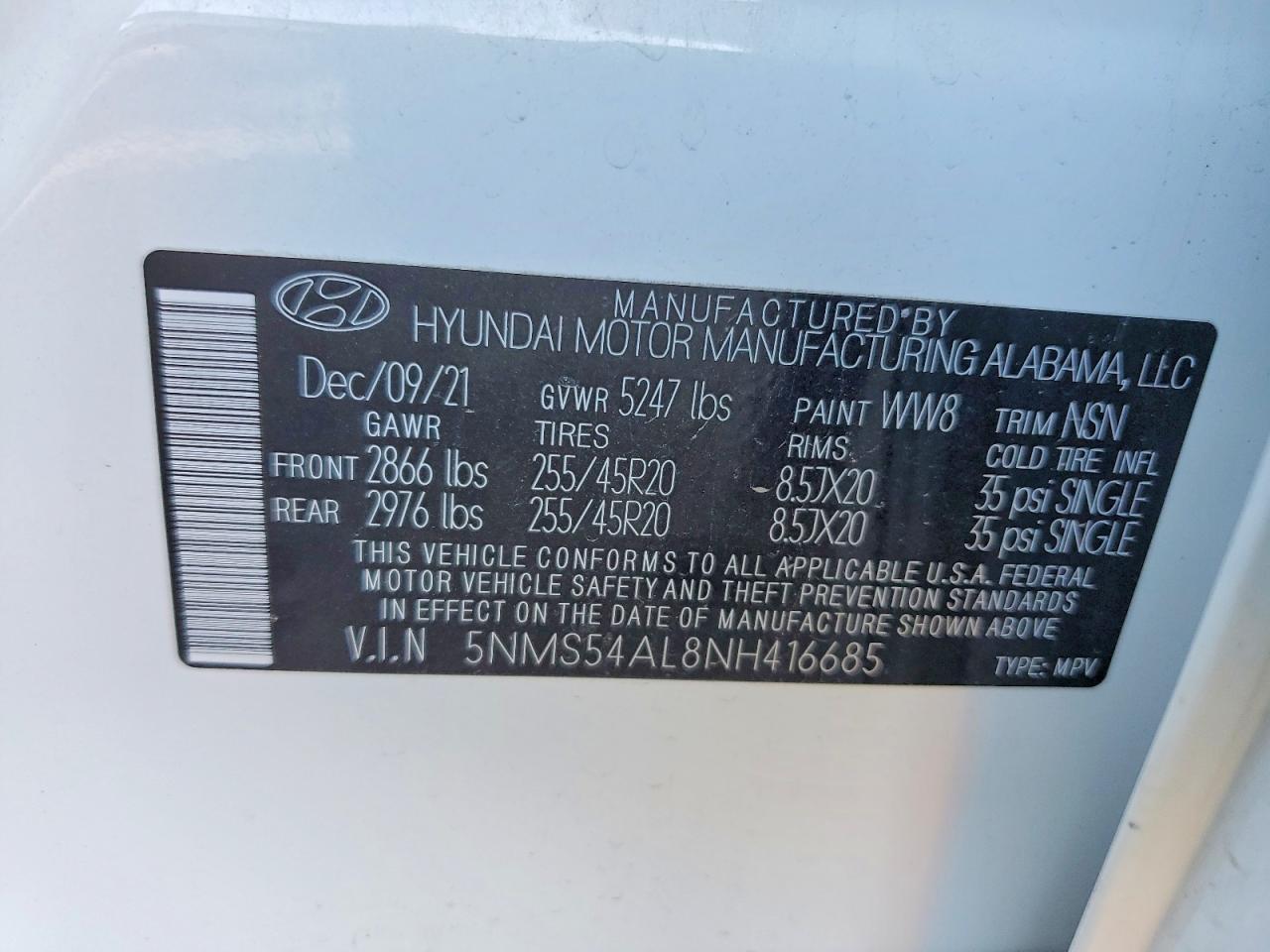 2022 Hyundai Santa Fe Calligraphy White vin: 5NMS54AL8NH416685
