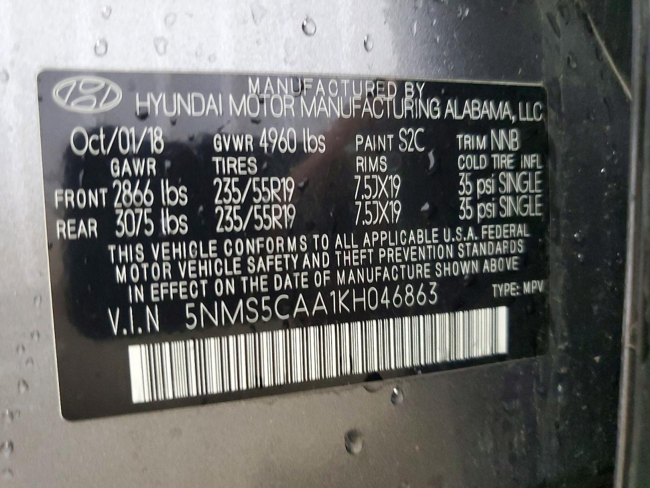 2019 Hyundai Santa Fe Ultimate 2.0t Gray vin: 5NMS5CAA1KH046863